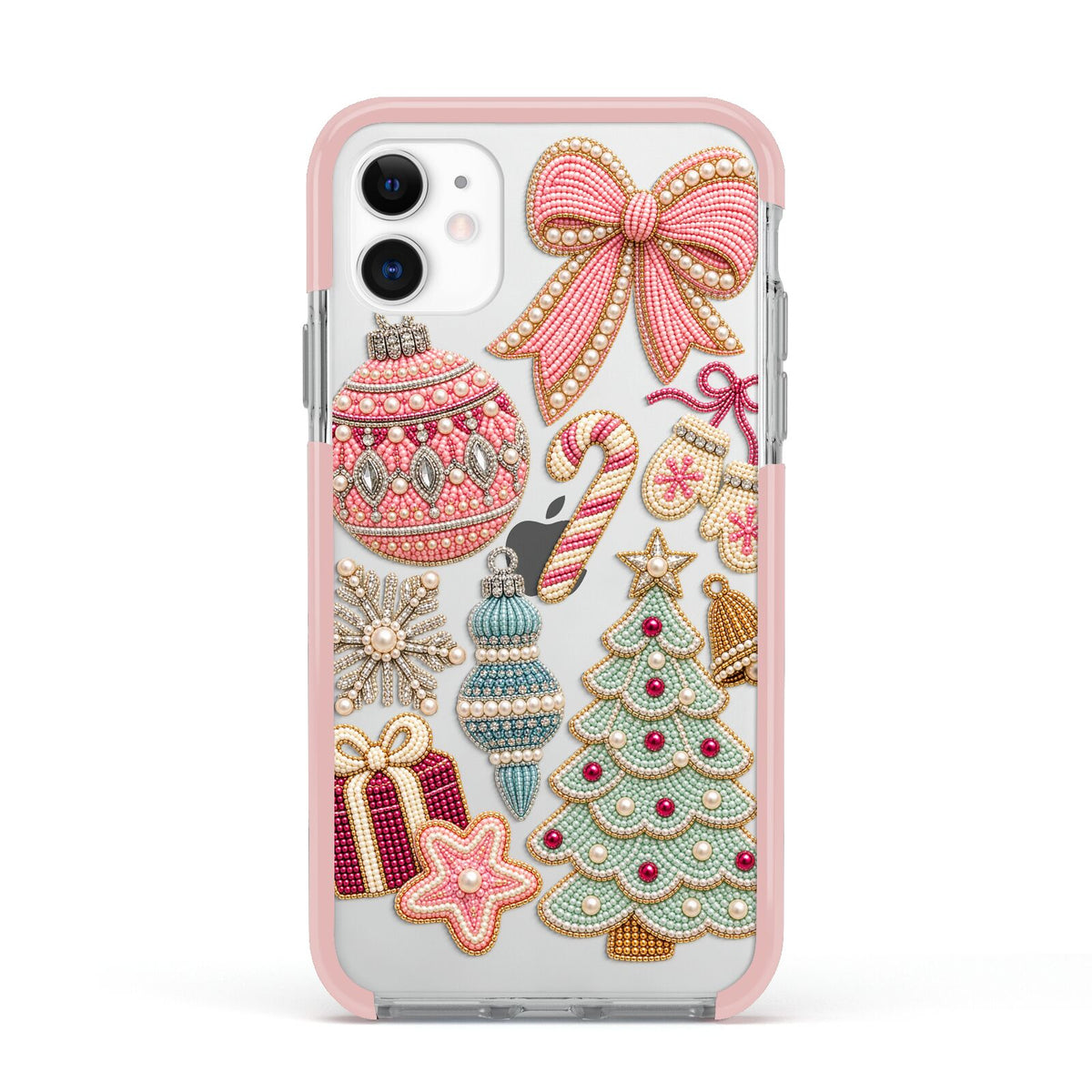 Sugarplum Christmas Charms Apple iPhone 11 in White with Pink Impact Case