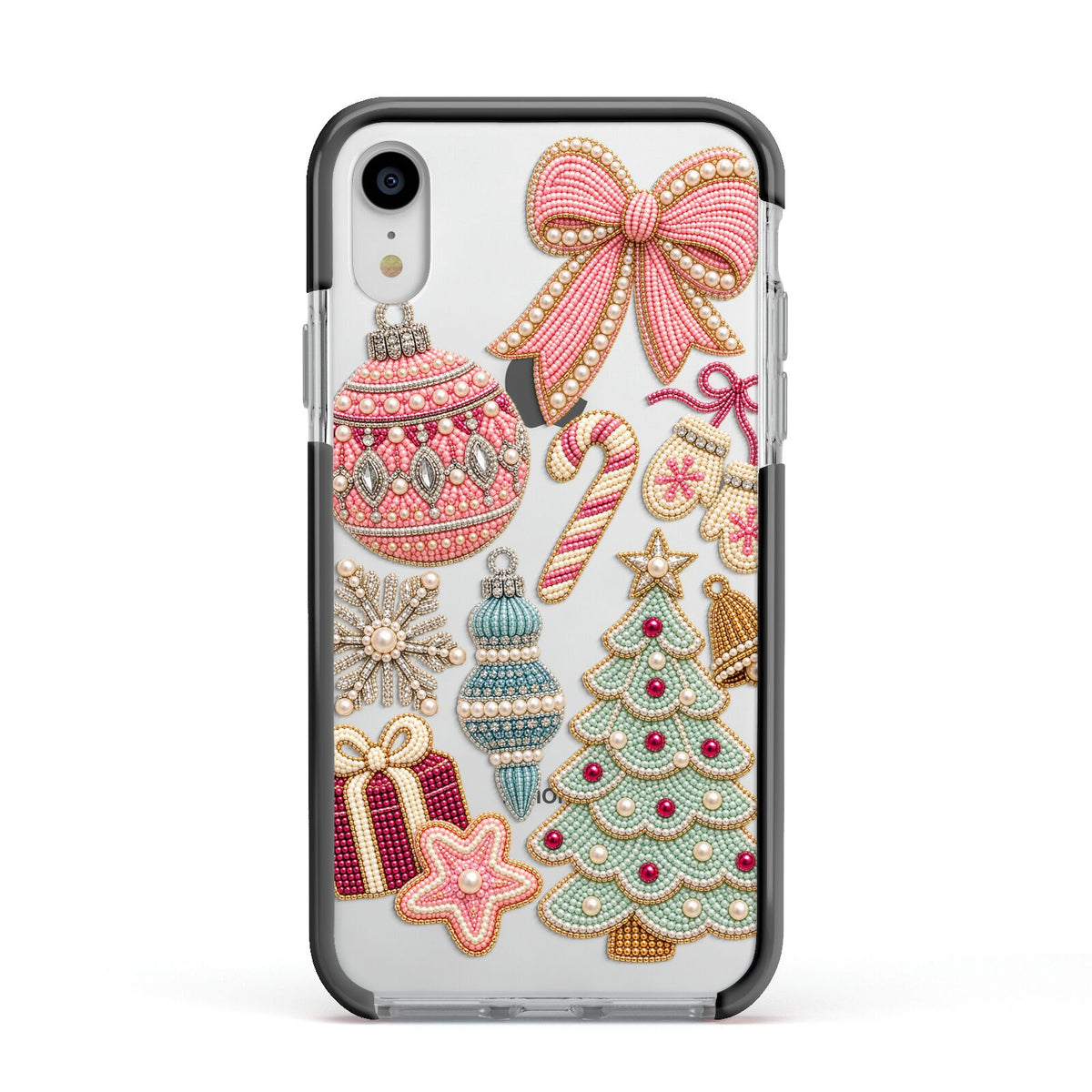 Sugarplum Christmas Charms Apple iPhone XR Impact Case Black Edge on Silver Phone