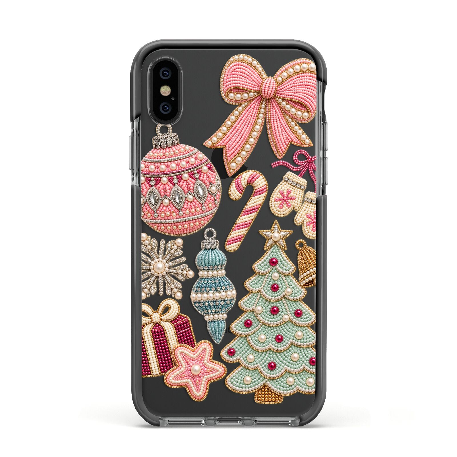 Sugarplum Christmas Charms Apple iPhone Xs Impact Case Black Edge on Black Phone