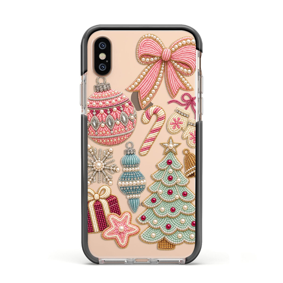 Sugarplum Christmas Charms Apple iPhone Xs Impact Case Black Edge on Gold Phone