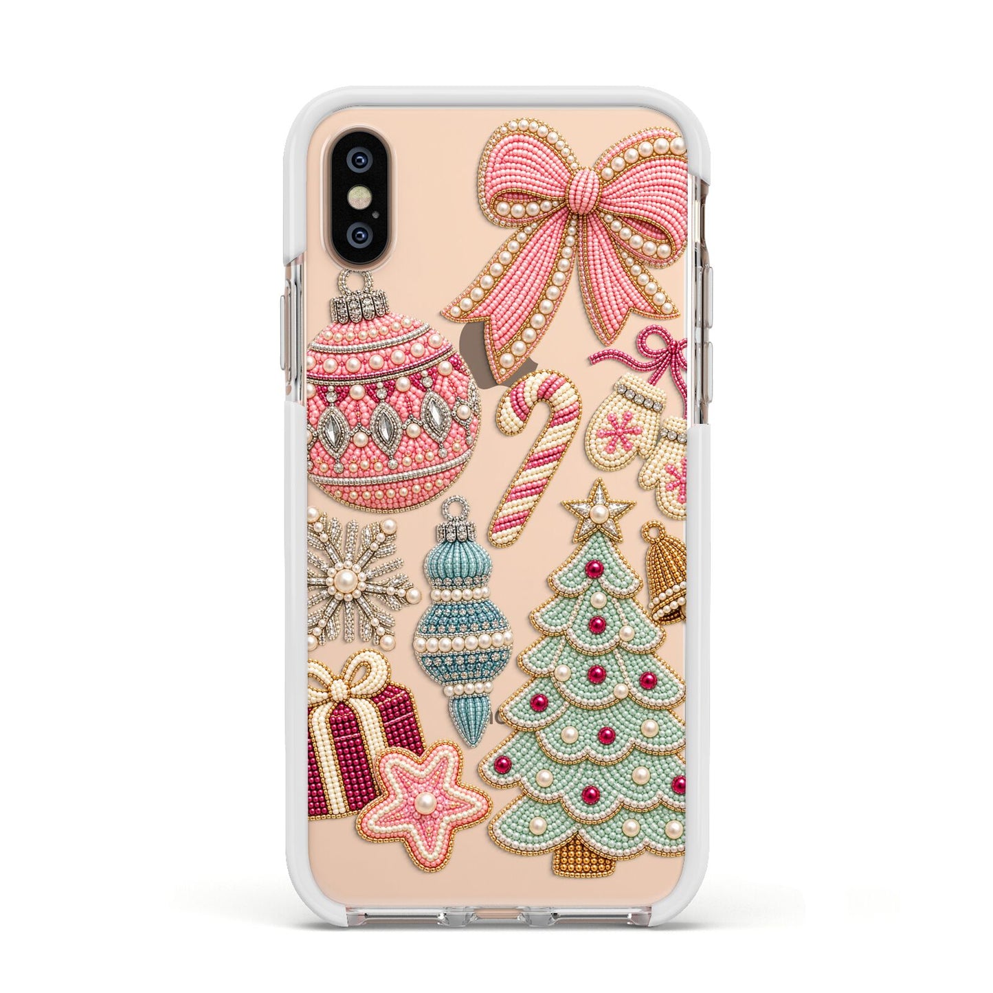 Sugarplum Christmas Charms Apple iPhone Xs Impact Case White Edge on Gold Phone