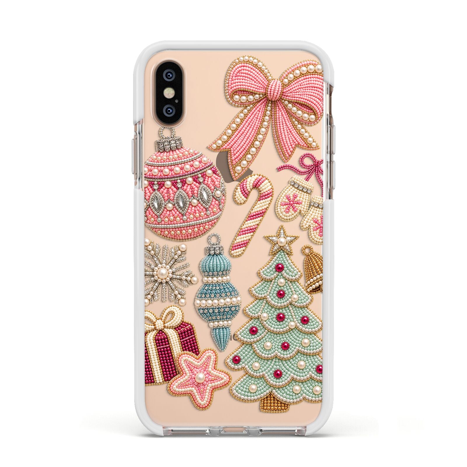 Sugarplum Christmas Charms Apple iPhone Xs Impact Case White Edge on Gold Phone
