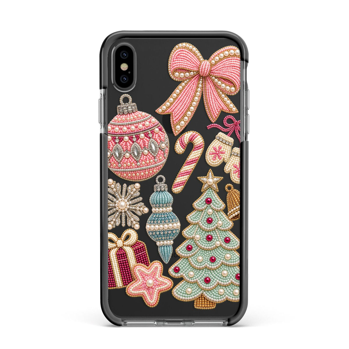 Sugarplum Christmas Charms Apple iPhone Xs Max Impact Case Black Edge on Black Phone