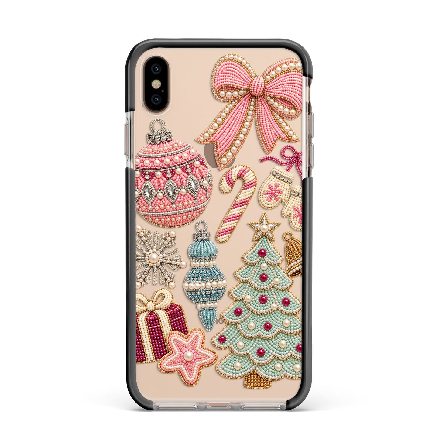Sugarplum Christmas Charms Apple iPhone Xs Max Impact Case Black Edge on Gold Phone