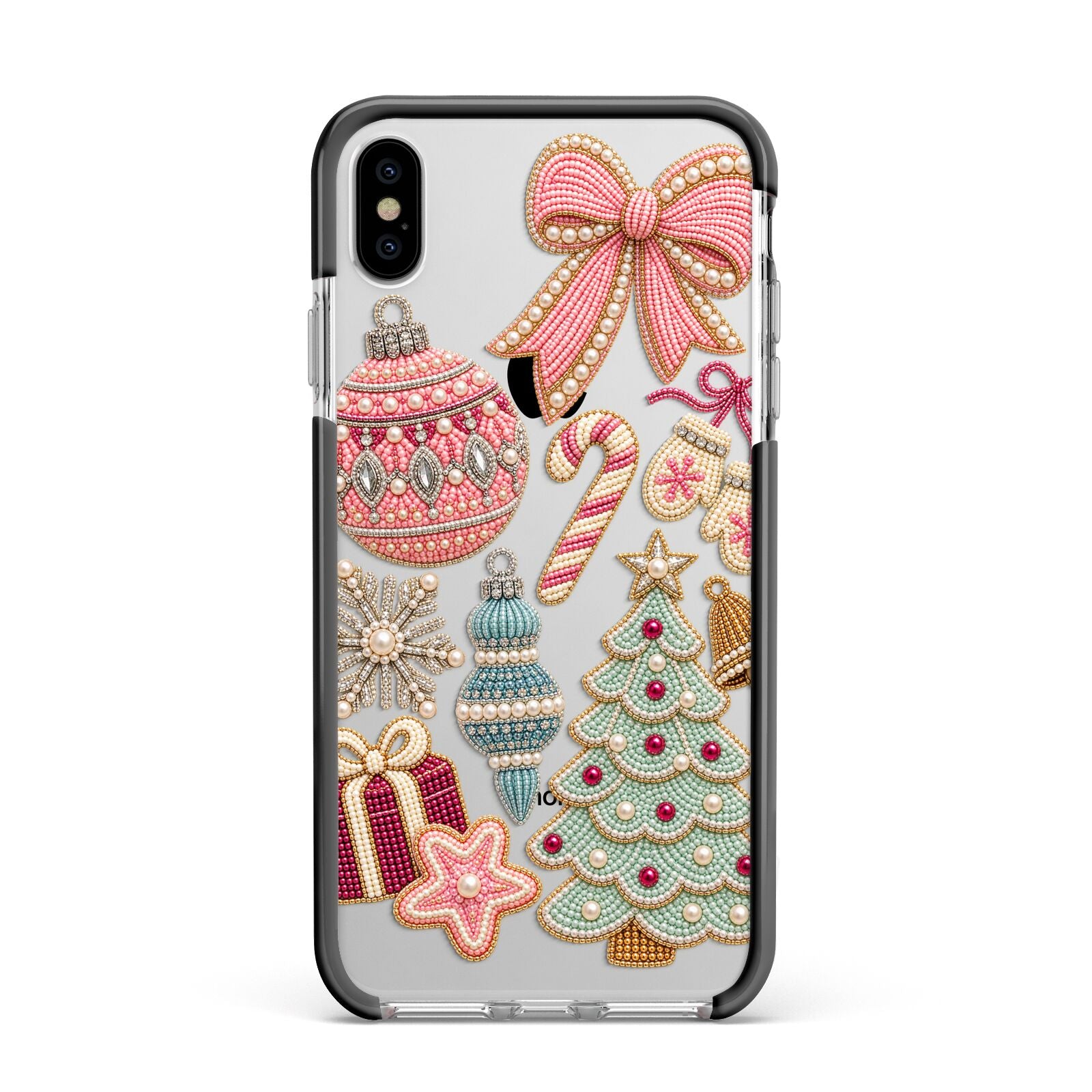 Sugarplum Christmas Charms Apple iPhone Xs Max Impact Case Black Edge on Silver Phone