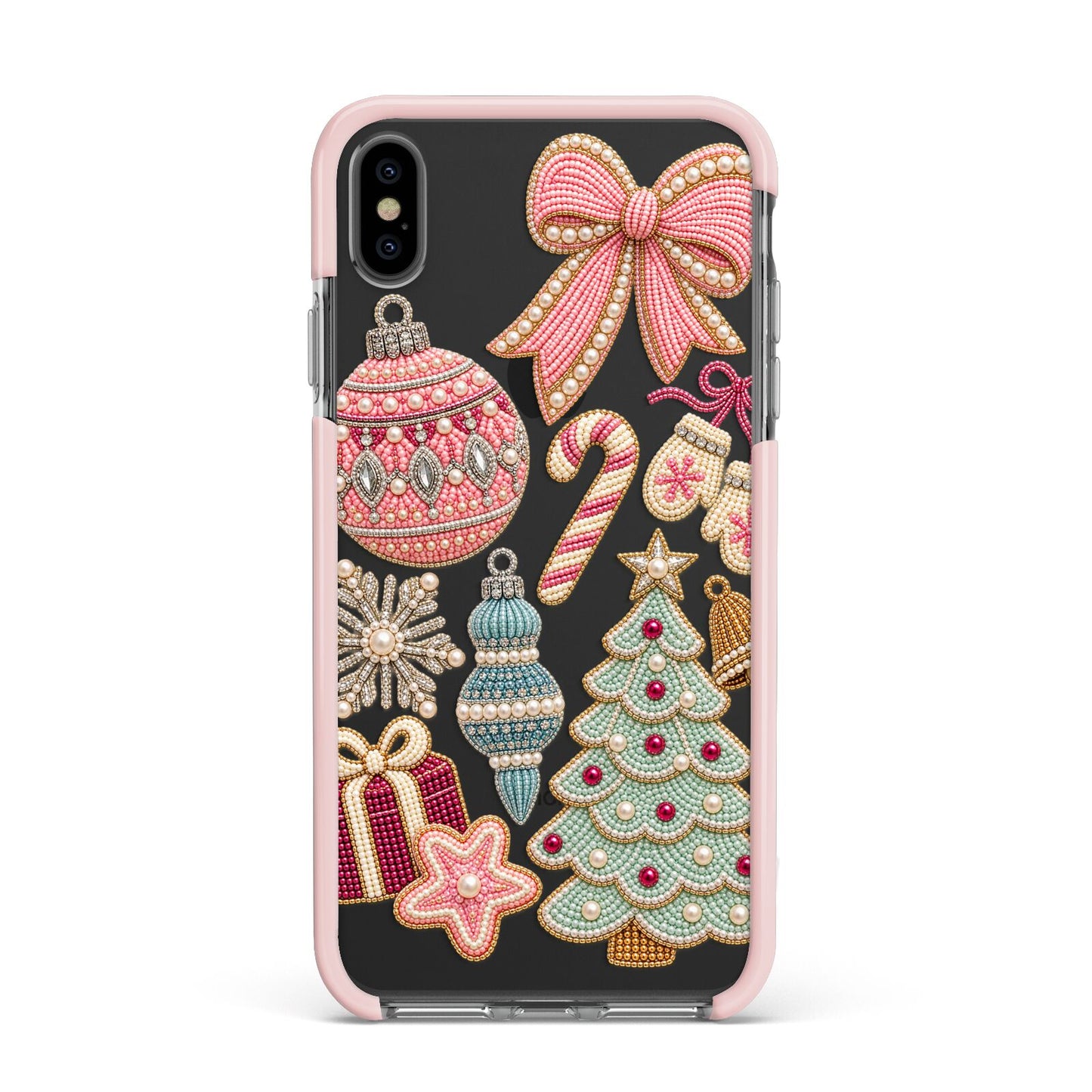 Sugarplum Christmas Charms Apple iPhone Xs Max Impact Case Pink Edge on Black Phone