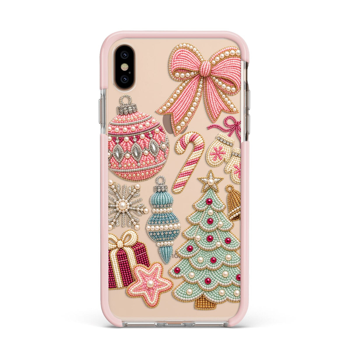 Sugarplum Christmas Charms Apple iPhone Xs Max Impact Case Pink Edge on Gold Phone