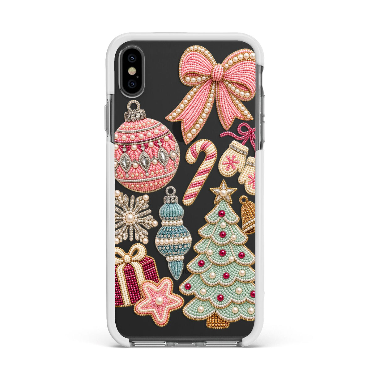 Sugarplum Christmas Charms Apple iPhone Xs Max Impact Case White Edge on Black Phone