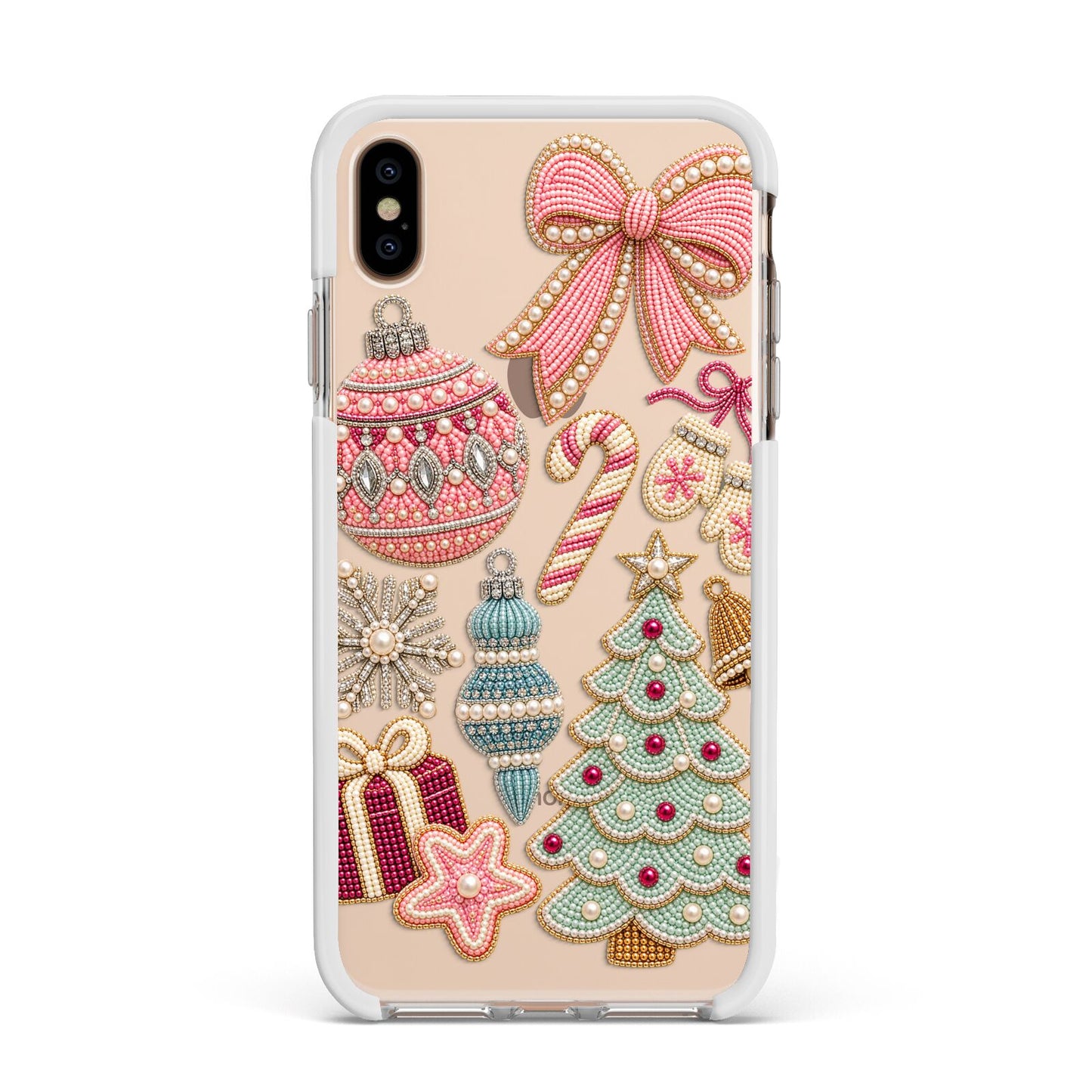 Sugarplum Christmas Charms Apple iPhone Xs Max Impact Case White Edge on Gold Phone