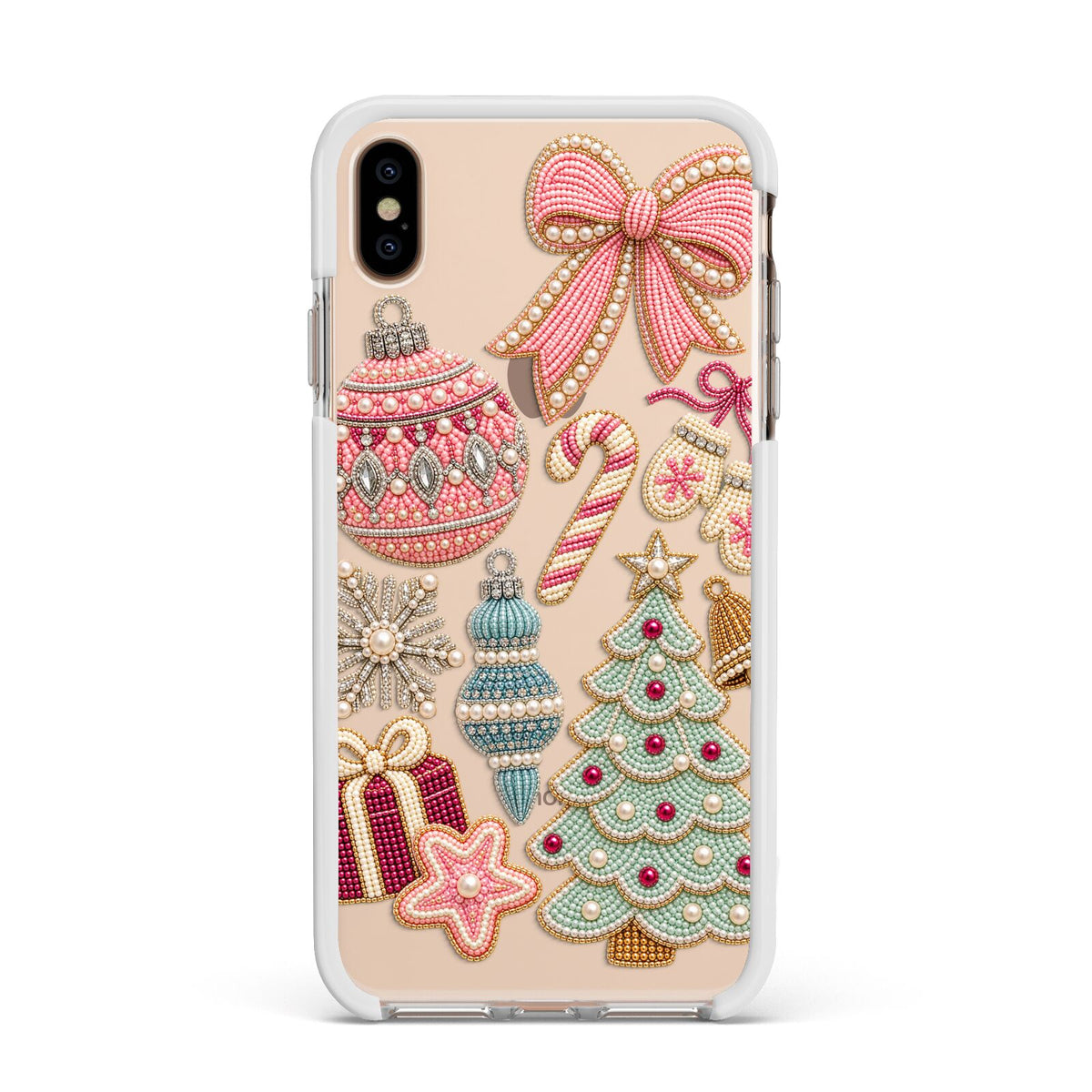Sugarplum Christmas Charms Apple iPhone Xs Max Impact Case White Edge on Gold Phone