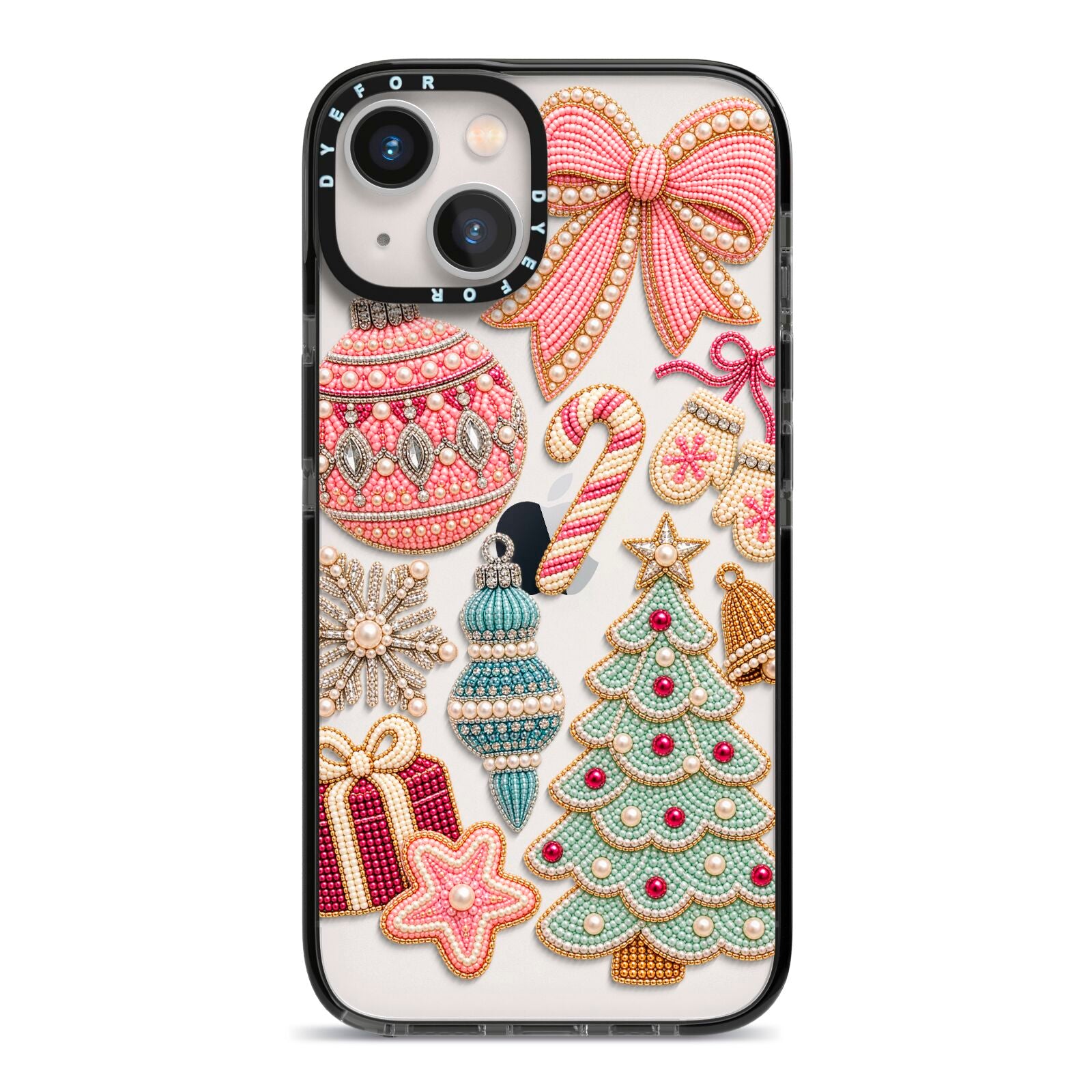 Sugarplum Christmas Charms iPhone 13 Black Impact Case on Silver phone