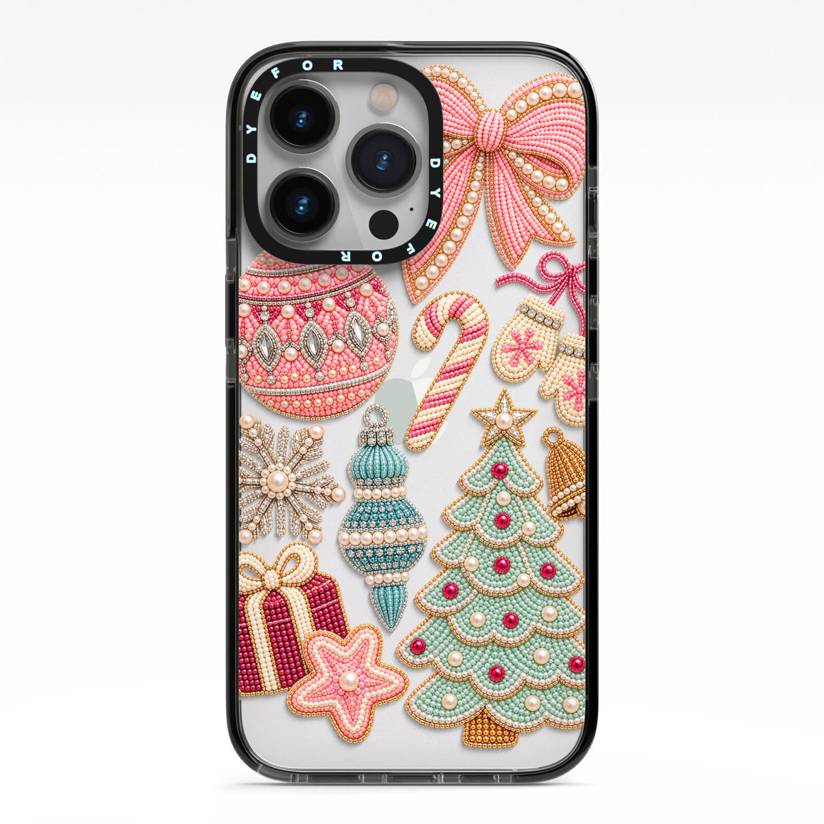 Sugarplum Christmas Charms iPhone 13 Pro Black Impact Case on Silver phone