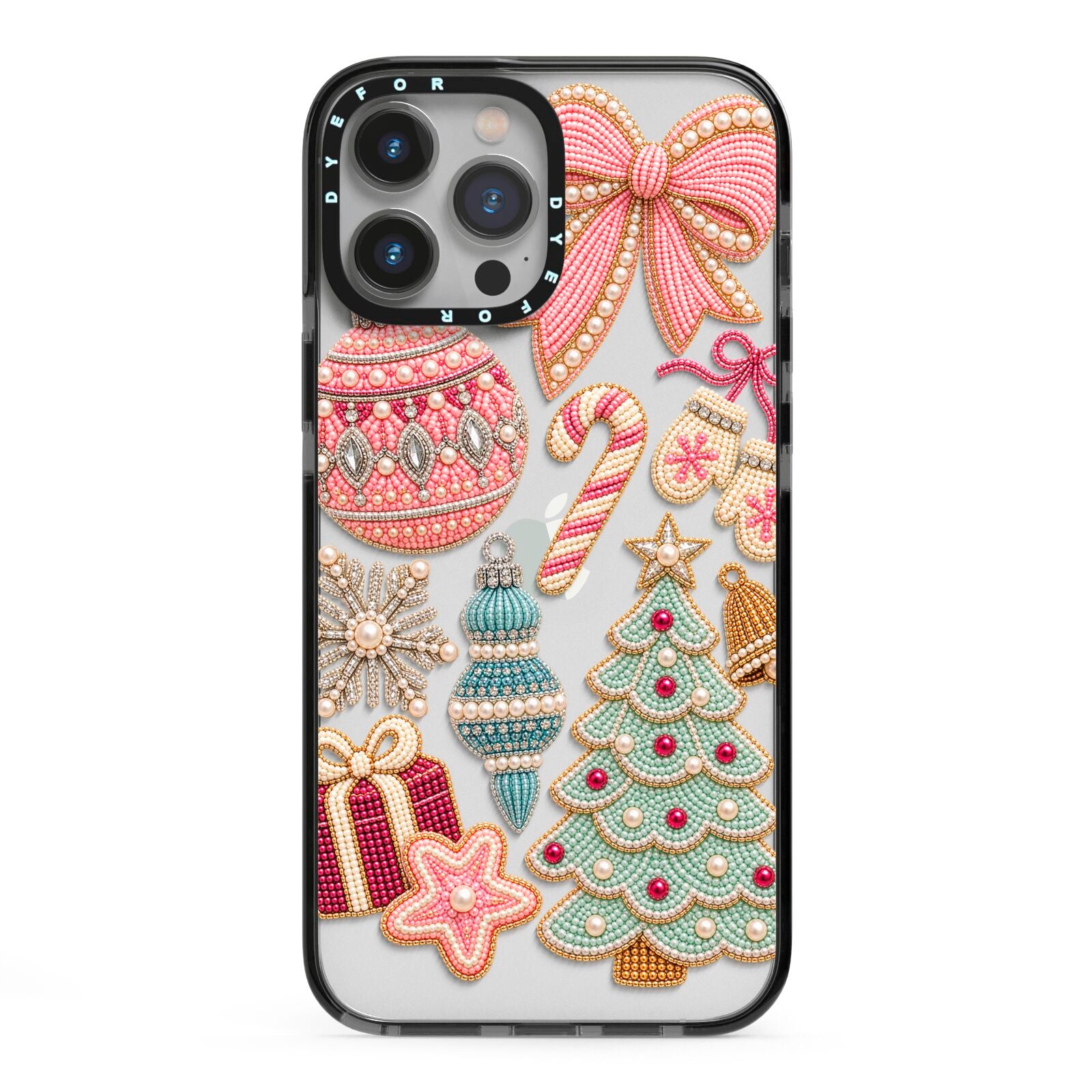 Sugarplum Christmas Charms iPhone 13 Pro Max Black Impact Case on Silver phone