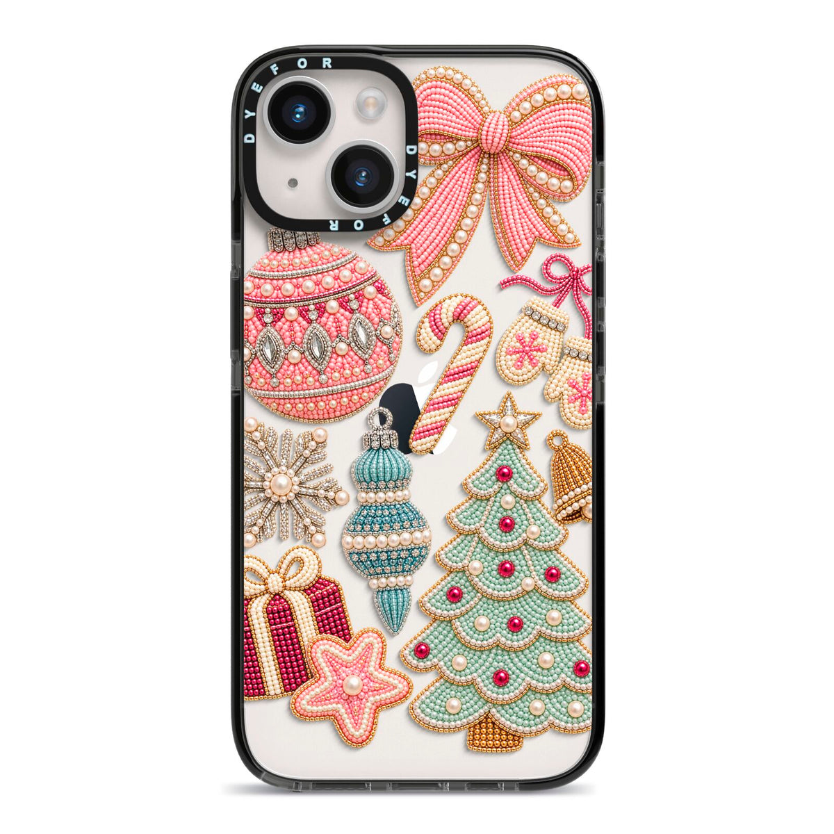 Sugarplum Christmas Charms iPhone 14 Black Impact Case on Silver phone