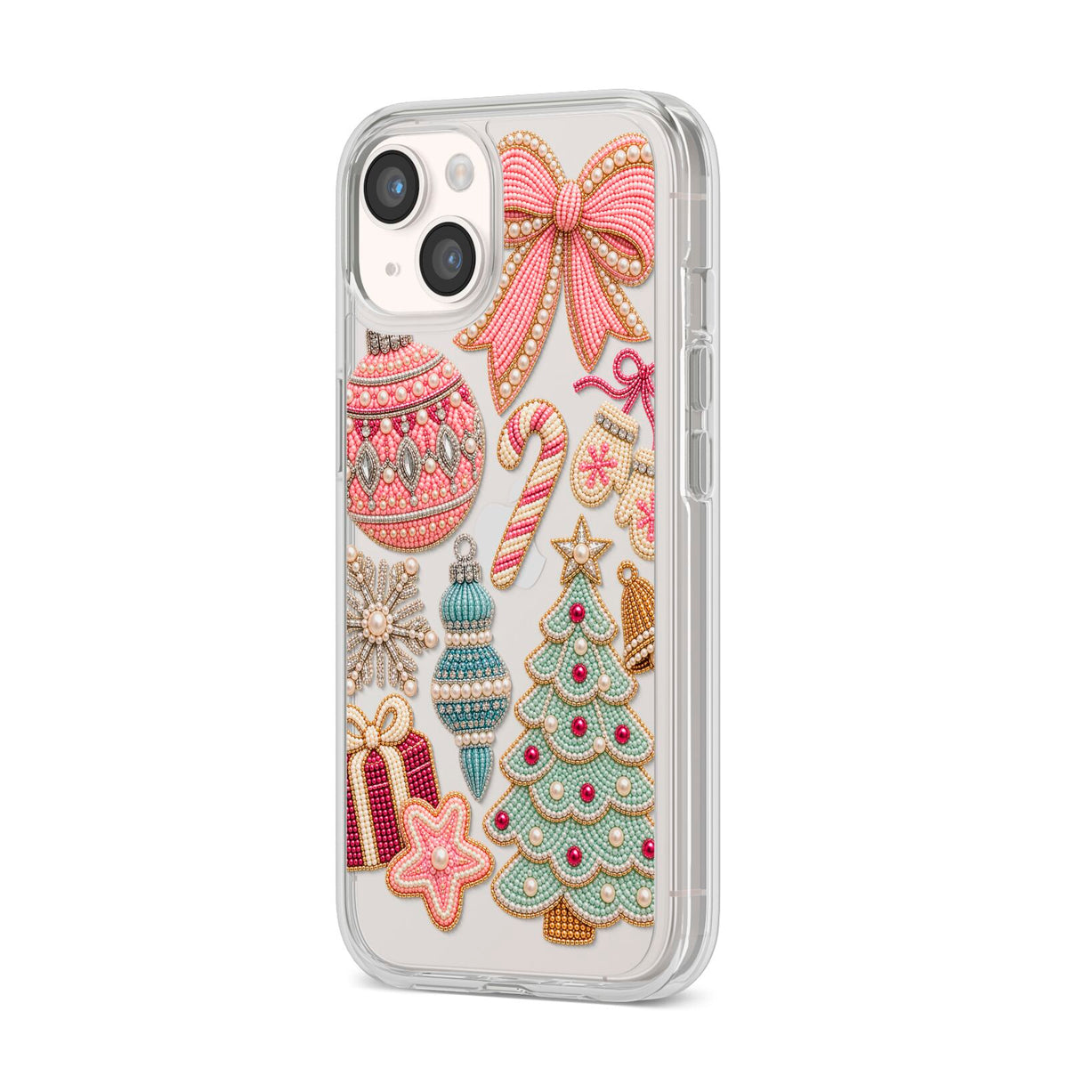 Sugarplum Christmas Charms iPhone 14 Clear Tough Case Starlight Angled Image