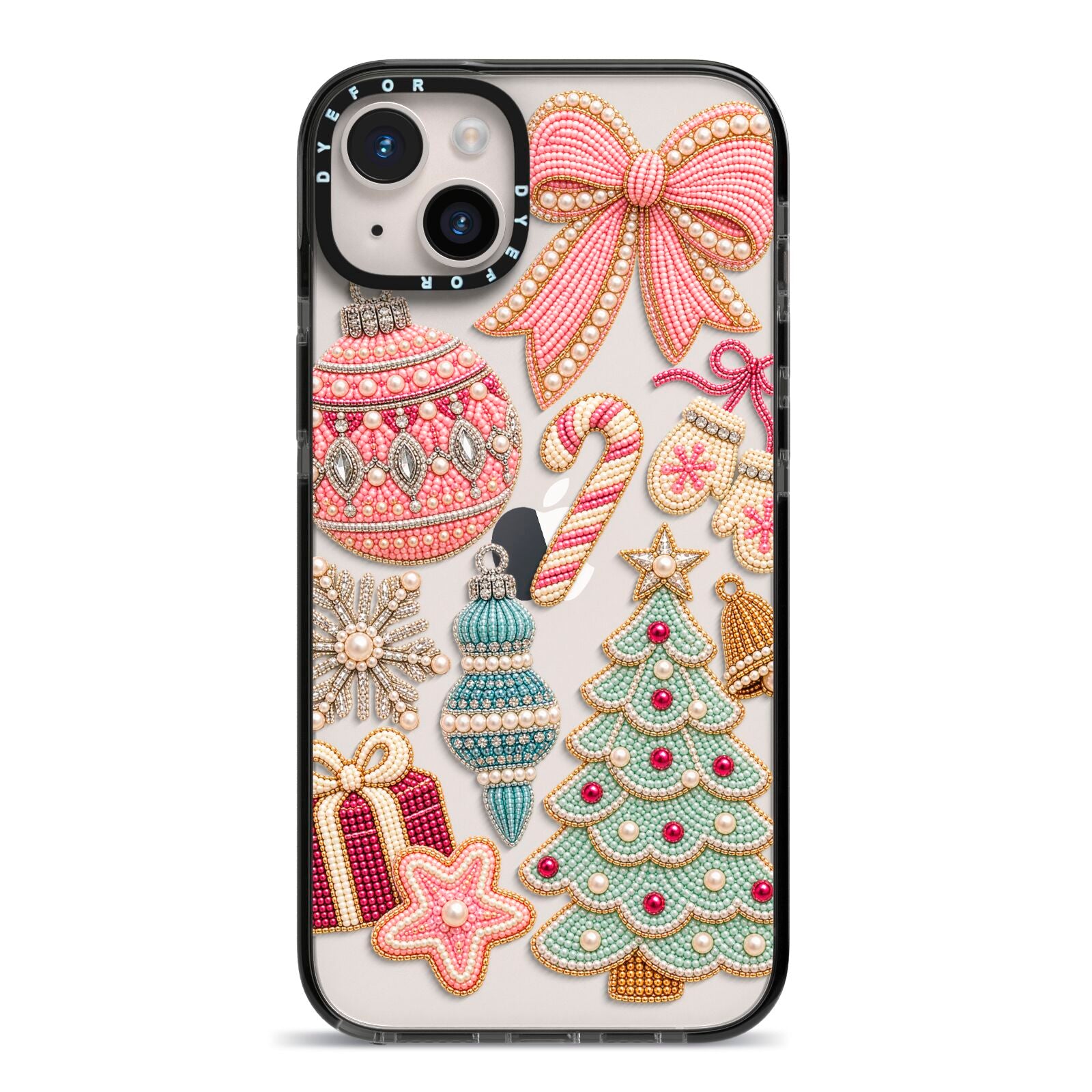 Sugarplum Christmas Charms iPhone 14 Plus Black Impact Case on Silver phone