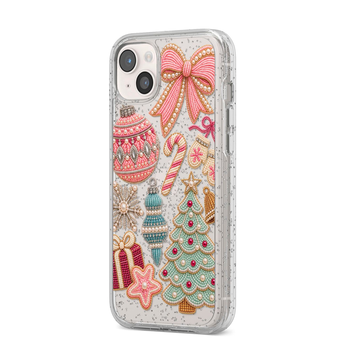 Sugarplum Christmas Charms iPhone 14 Plus Glitter Tough Case Starlight Angled Image
