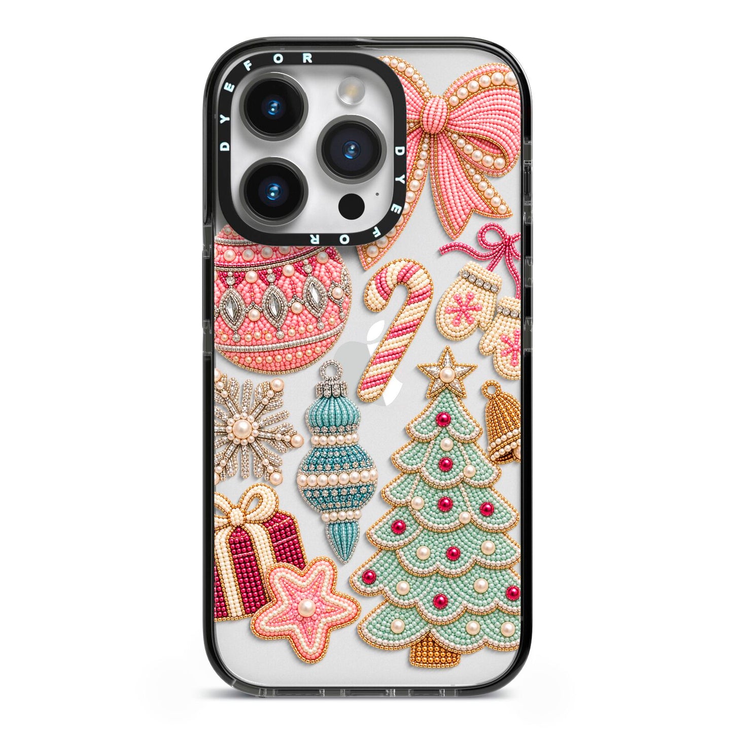 Sugarplum Christmas Charms iPhone 14 Pro Black Impact Case on Silver phone