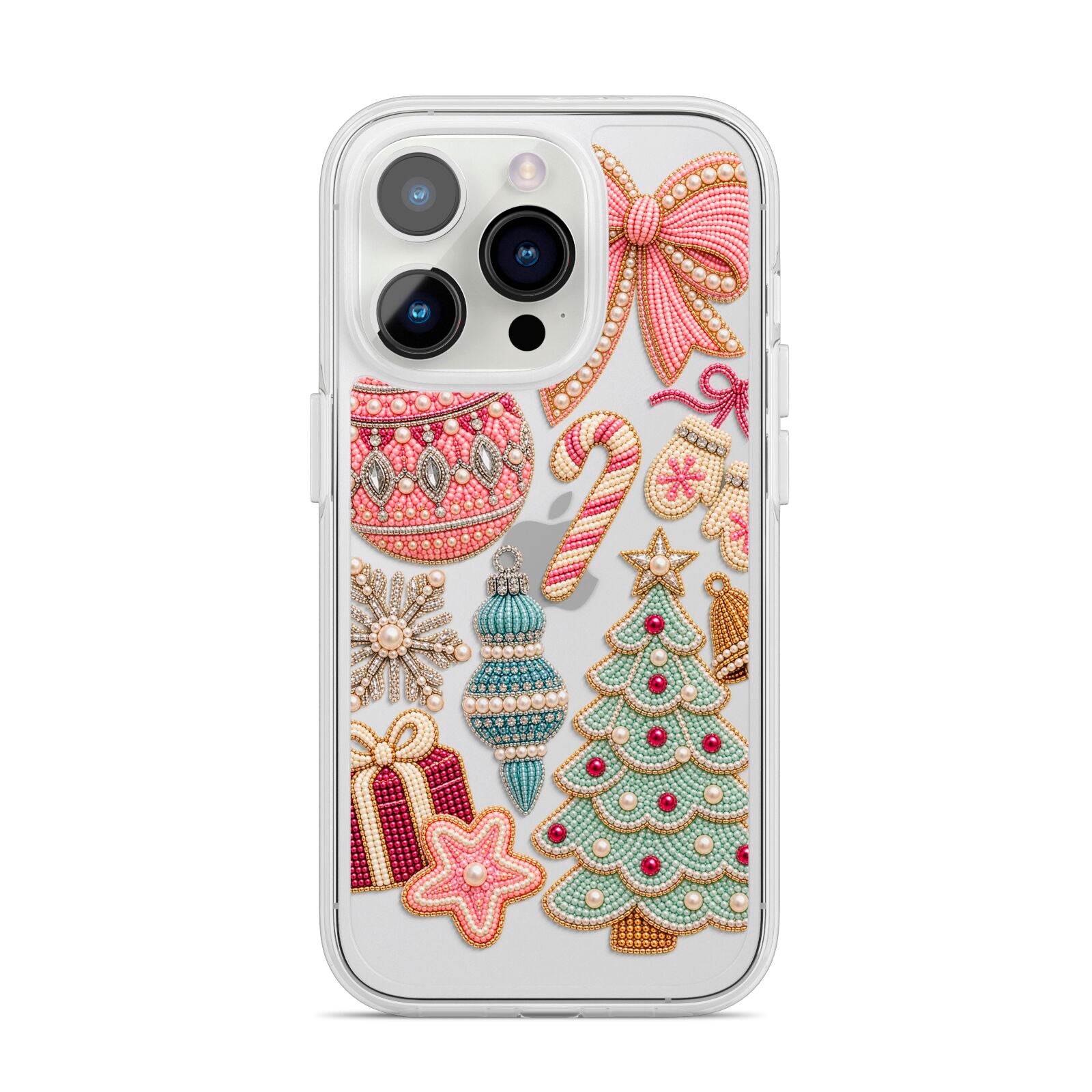 Sugarplum Christmas Charms iPhone 14 Pro Clear Tough Case Silver