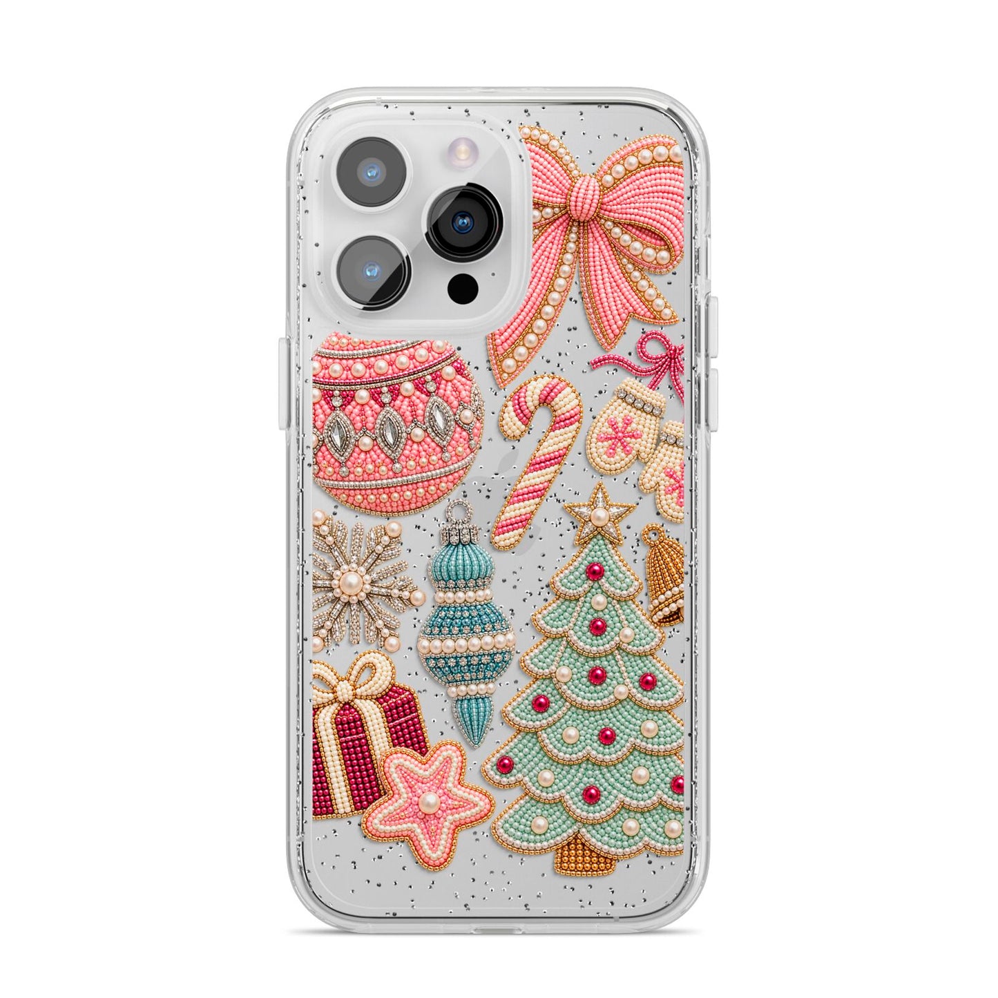Sugarplum Christmas Charms iPhone 14 Pro Max Glitter Tough Case Silver