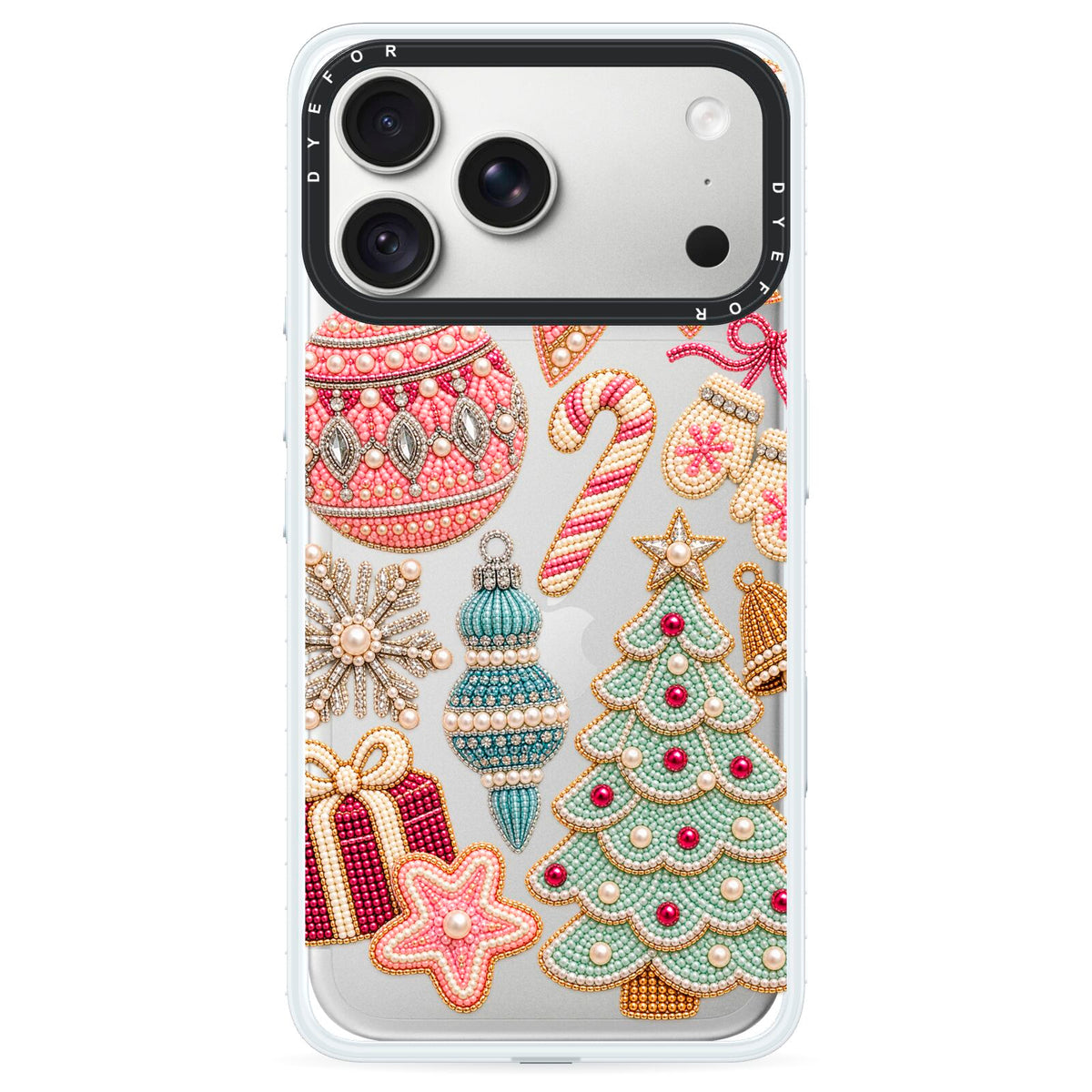 Sugarplum Christmas Charms iPhone 18 Pro Black Impact Pre order Case on Silver phone