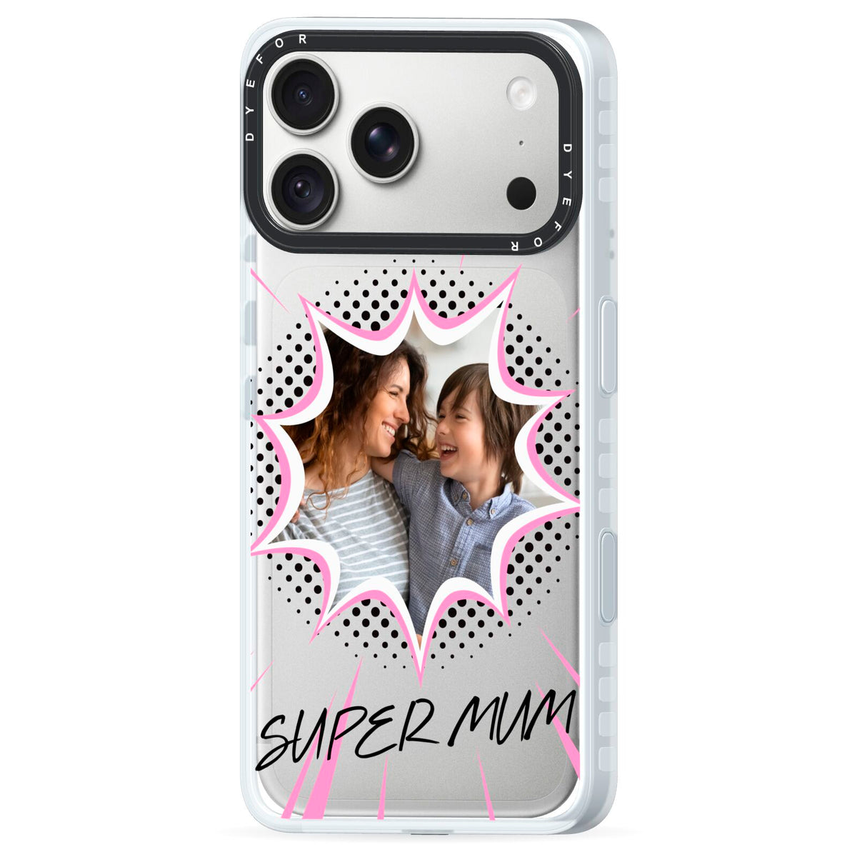 Super Mum Photo iPhone 18 Pro Max Black Impact Pre order Case Side Angle on Silver phone