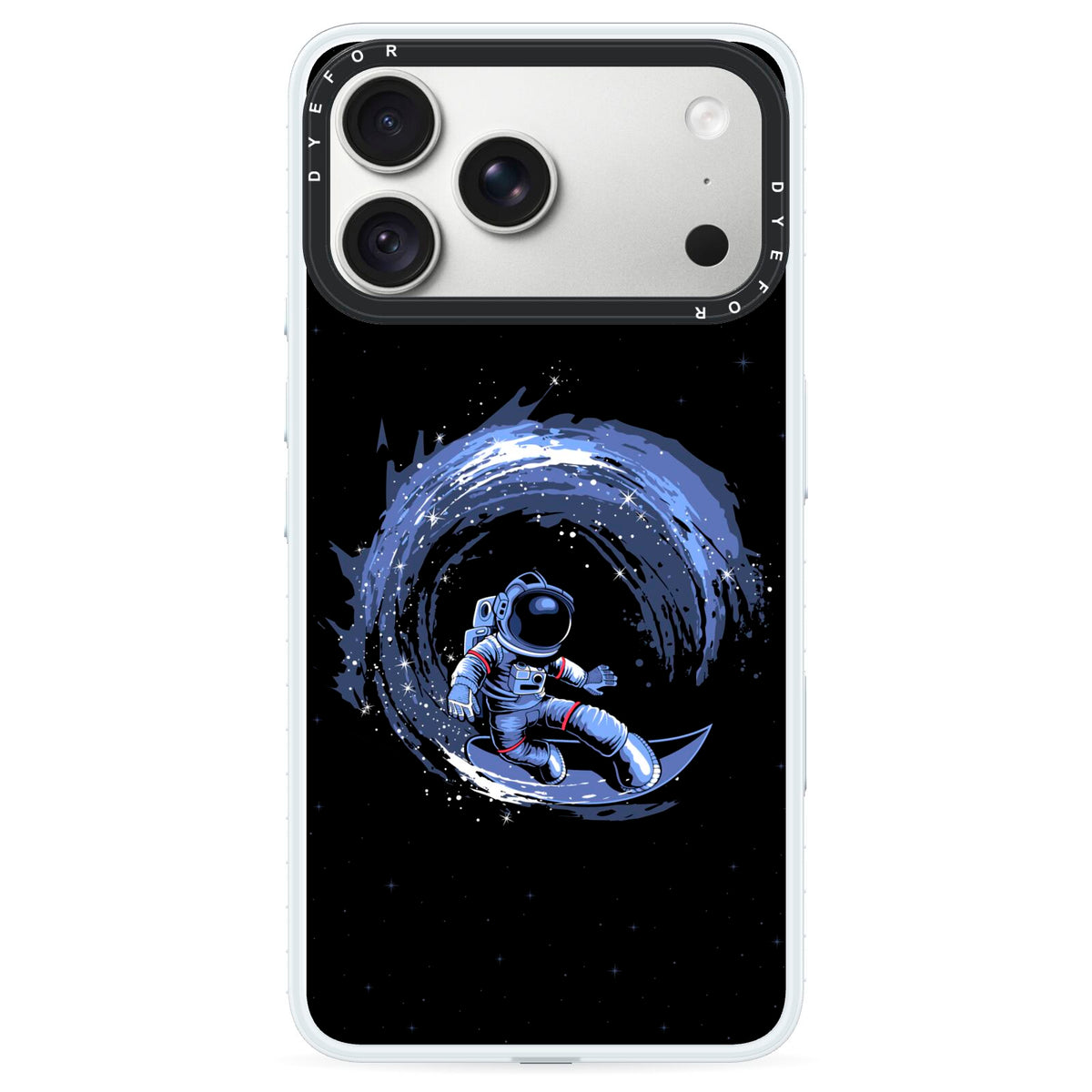 Surfing Astronaut iPhone 18 Pro Max Black Impact Pre order Case on Silver phone