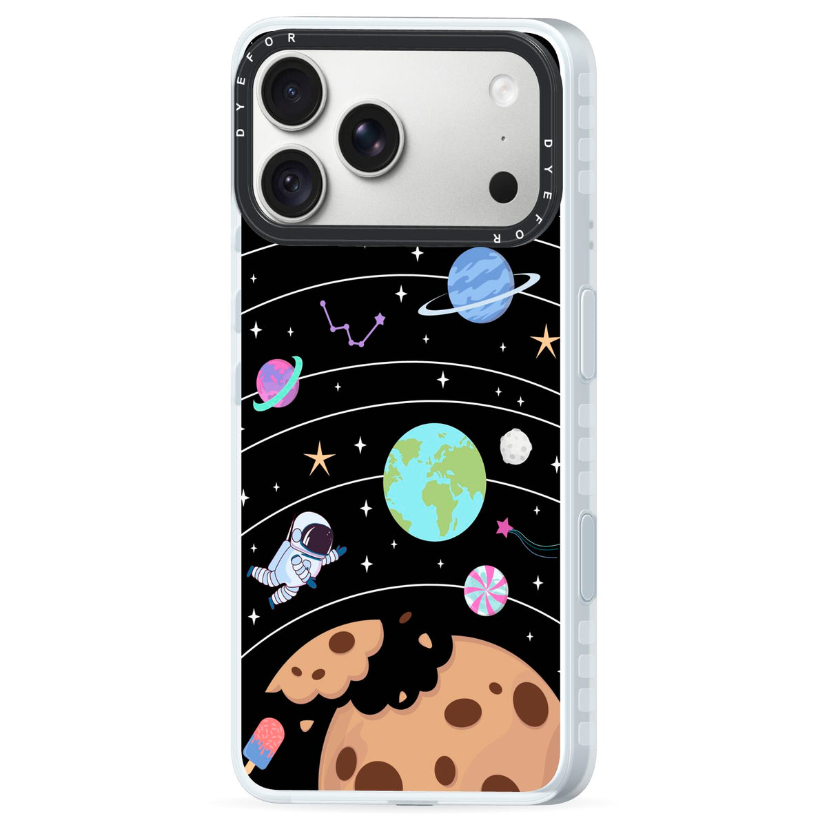 Sweet Celestial Scene iPhone 18 Pro Black Impact Pre order Case Side Angle on Silver phone
