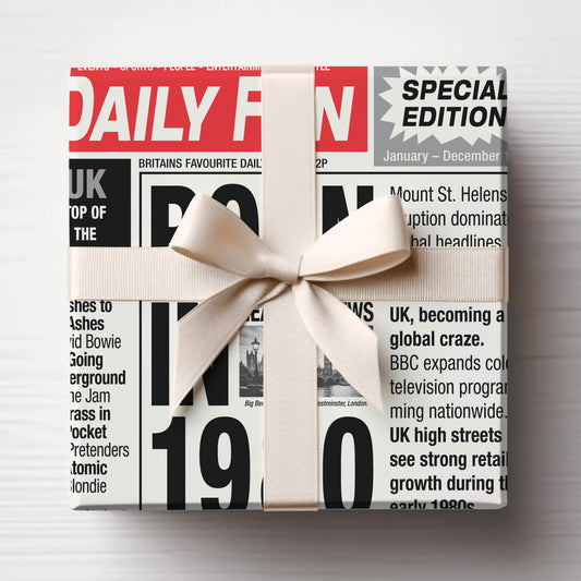 Year of Birth Retro Newspaper Birthday Wrapping Paper