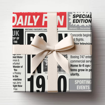 Year of Birth Retro Newspaper Birthday Wrapping Paper