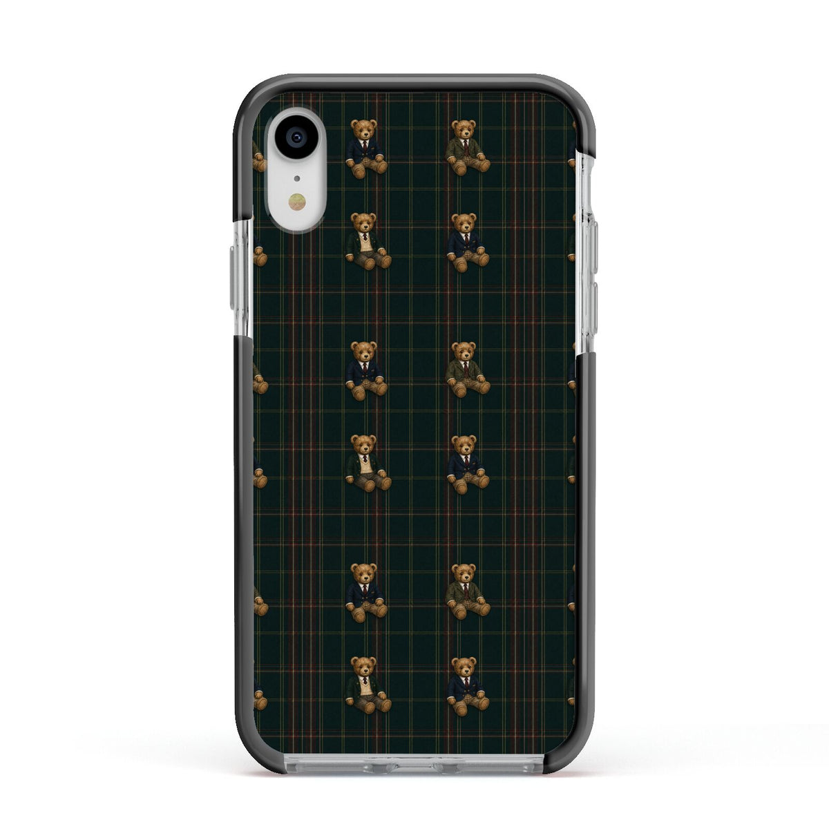 Teddy Traditions Apple iPhone XR Impact Case Black Edge on Silver Phone