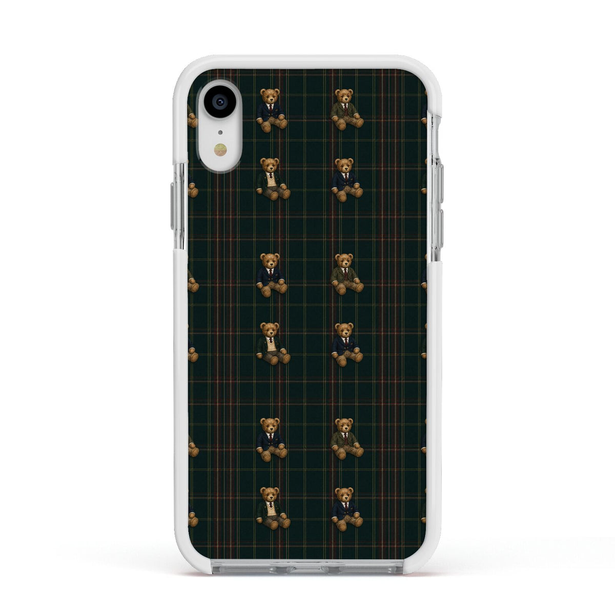 Teddy Traditions Apple iPhone XR Impact Case White Edge on Silver Phone