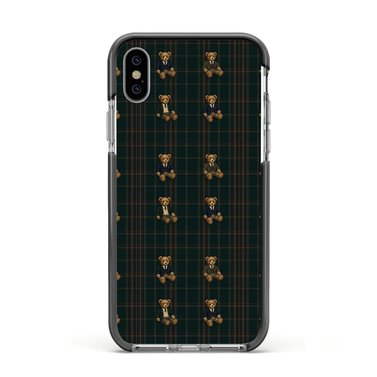 Teddy Traditions Apple iPhone Xs Impact Case Black Edge on Silver Phone