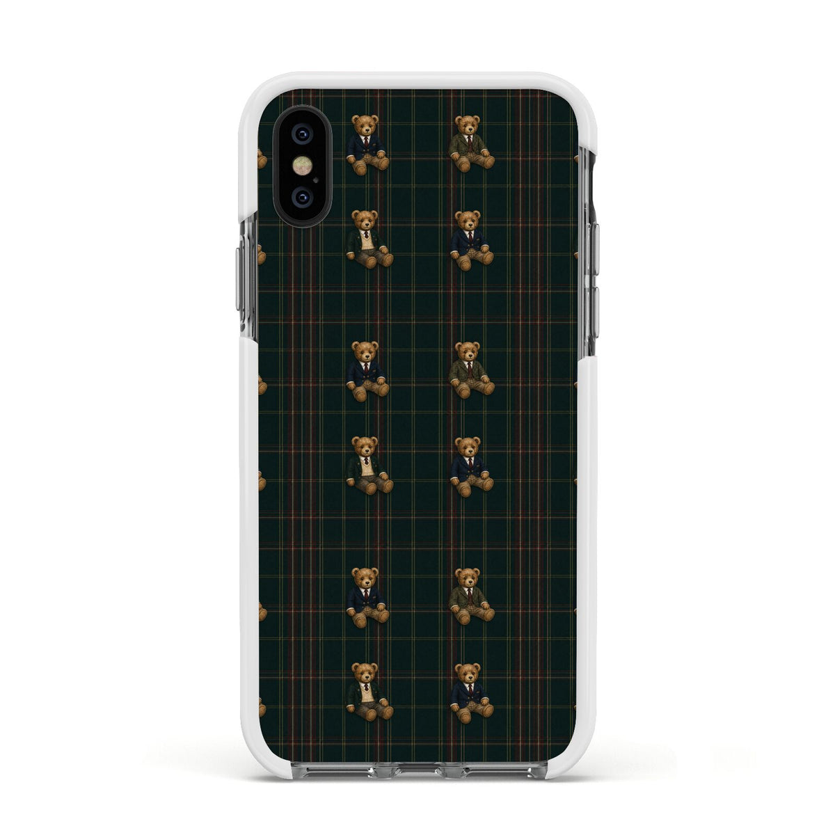 Teddy Traditions Apple iPhone Xs Impact Case White Edge on Black Phone