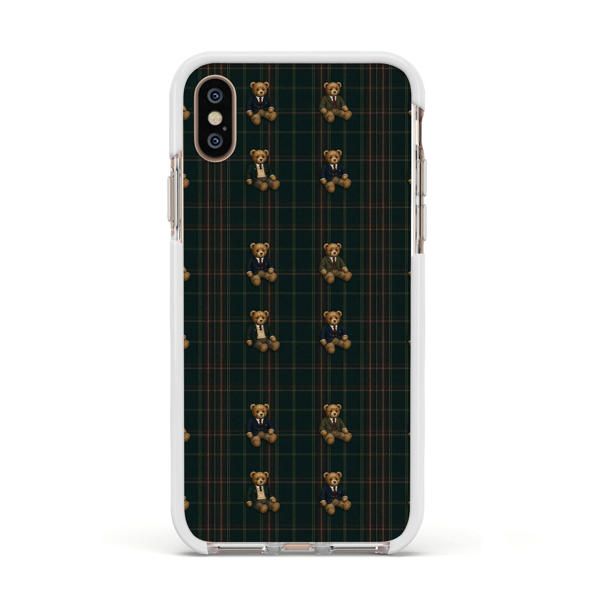 Teddy Traditions Apple iPhone Xs Impact Case White Edge on Gold Phone