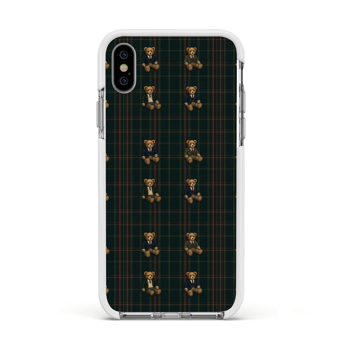 Teddy Traditions Apple iPhone Xs Impact Case White Edge on Silver Phone