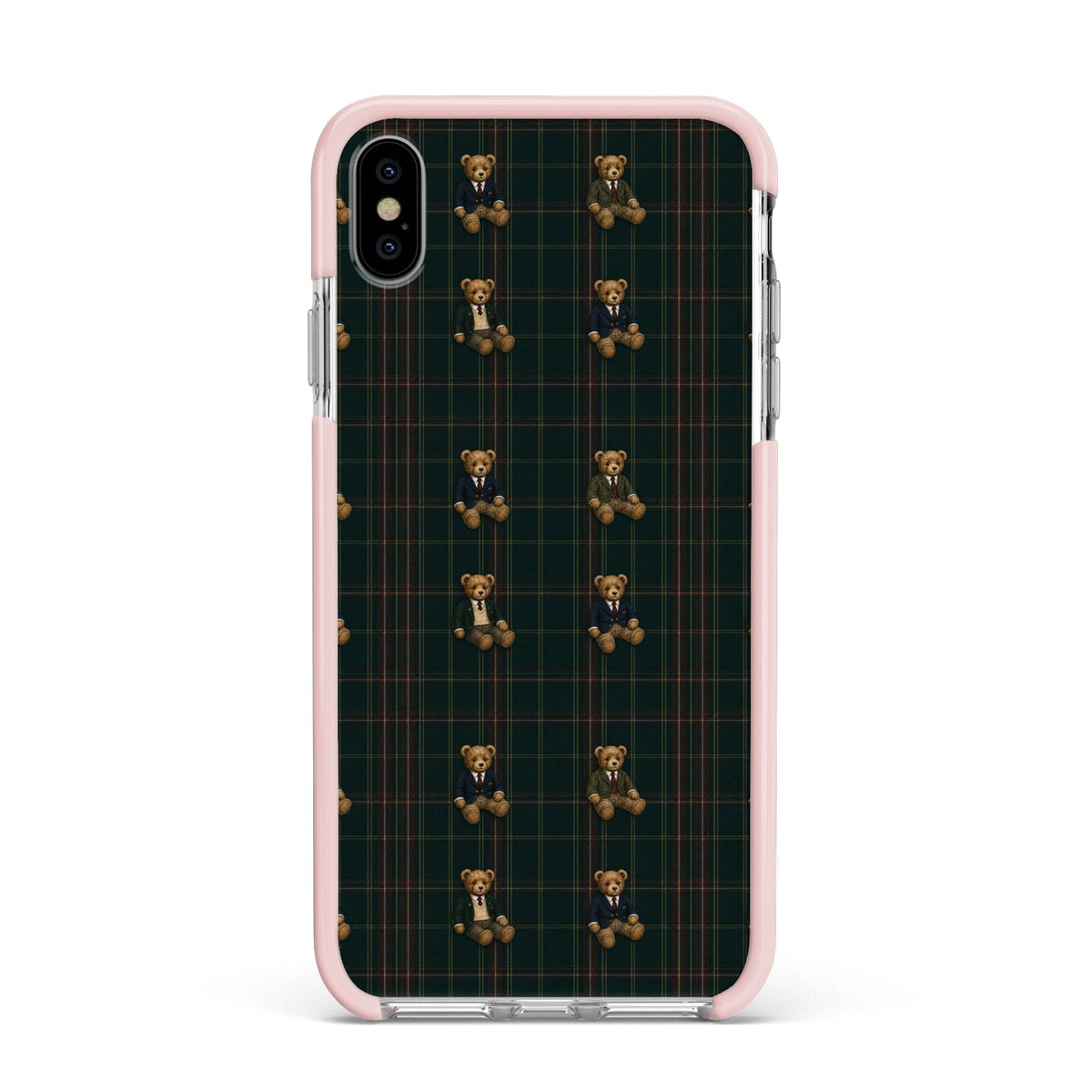 Teddy Traditions Apple iPhone Xs Max Impact Case Pink Edge on Silver Phone