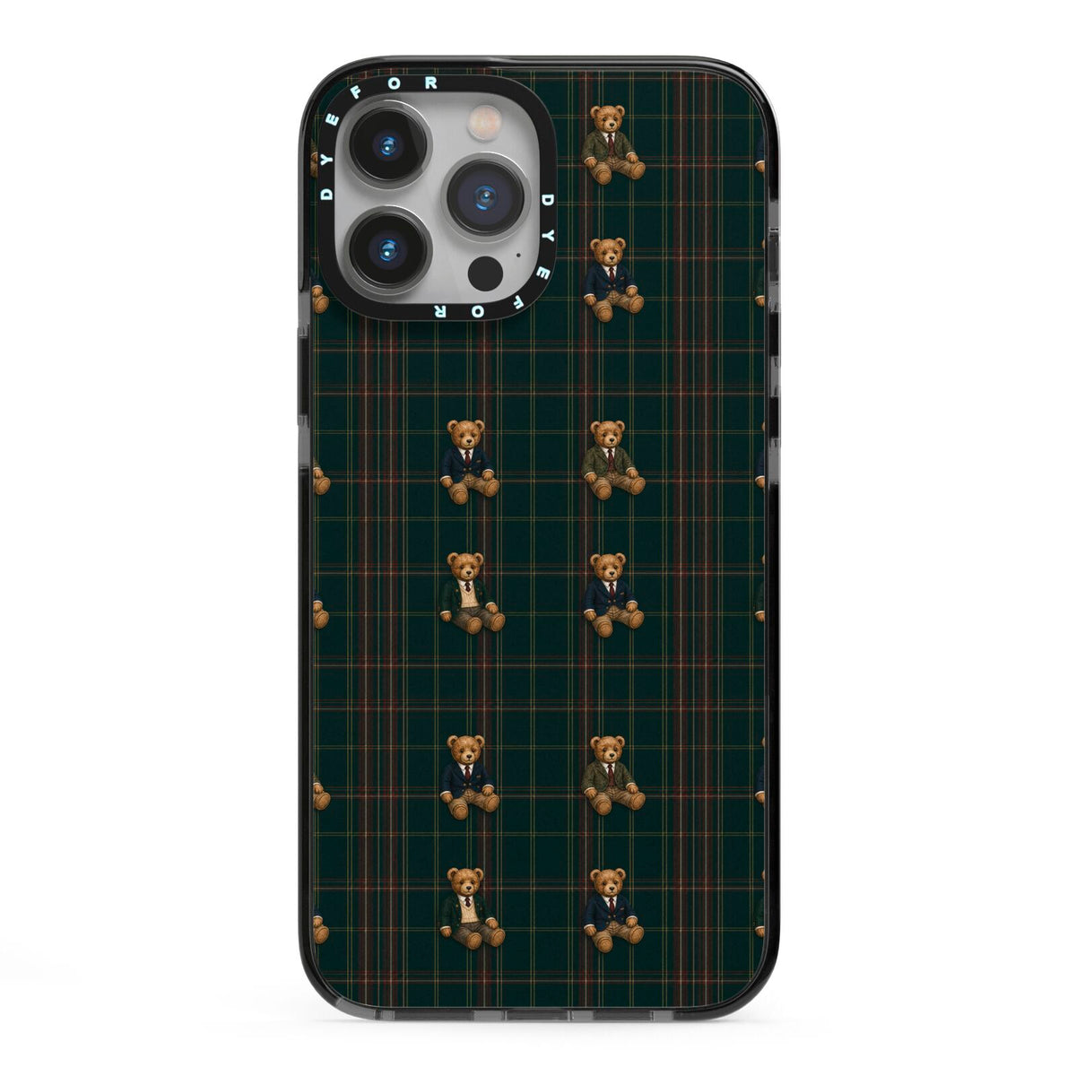 Teddy Traditions iPhone 13 Pro Max Black Impact Case on Silver phone