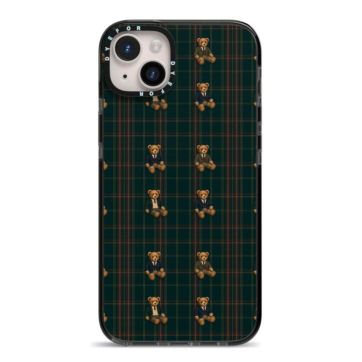 Teddy Traditions iPhone 14 Plus Black Impact Case on Silver phone