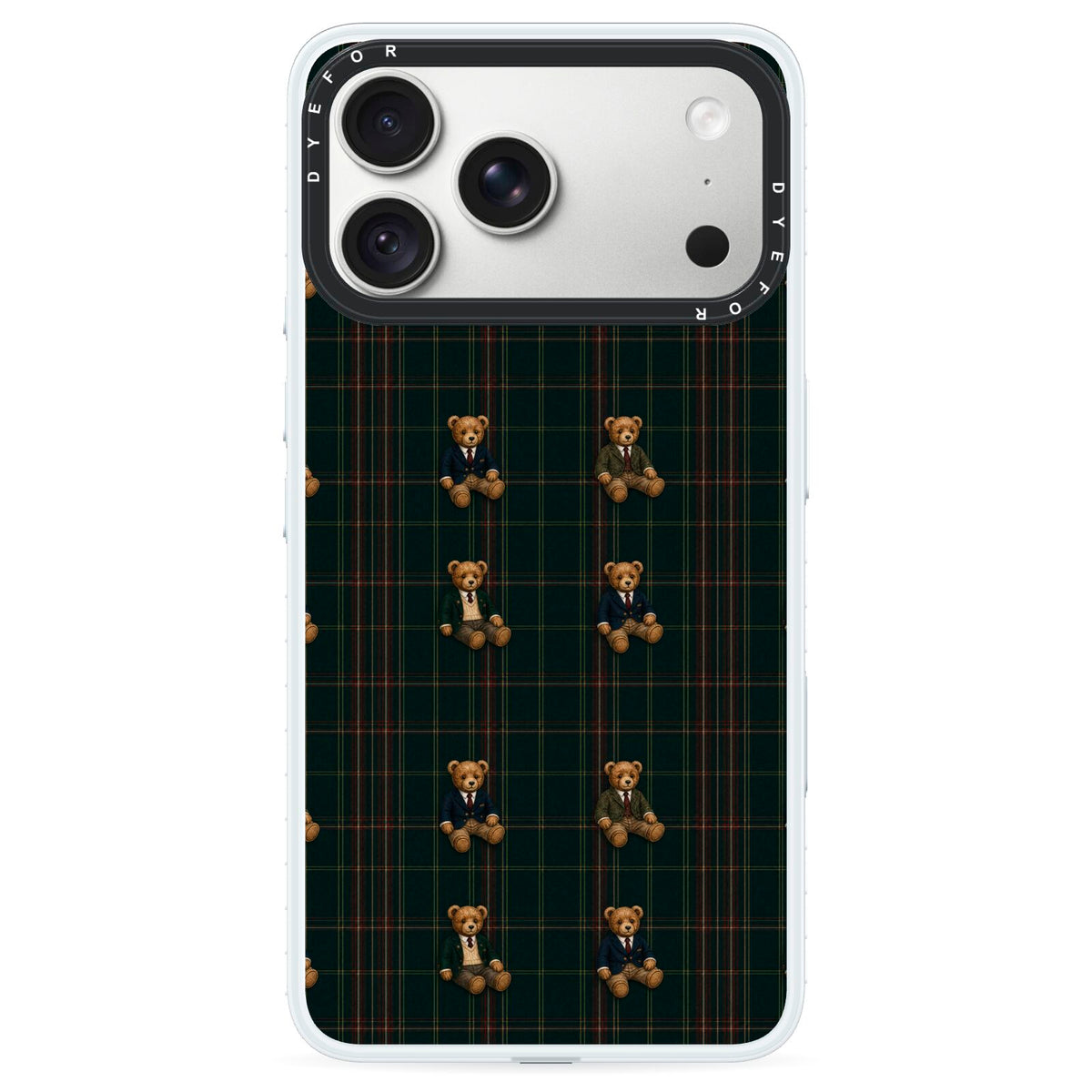 Teddy Traditions iPhone 18 Pro Black Impact Pre order Case on Silver phone