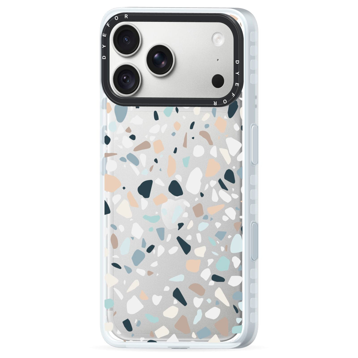 Terrazzo Pattern iPhone 18 Pro Black Impact Pre order Case Side Angle on Silver phone