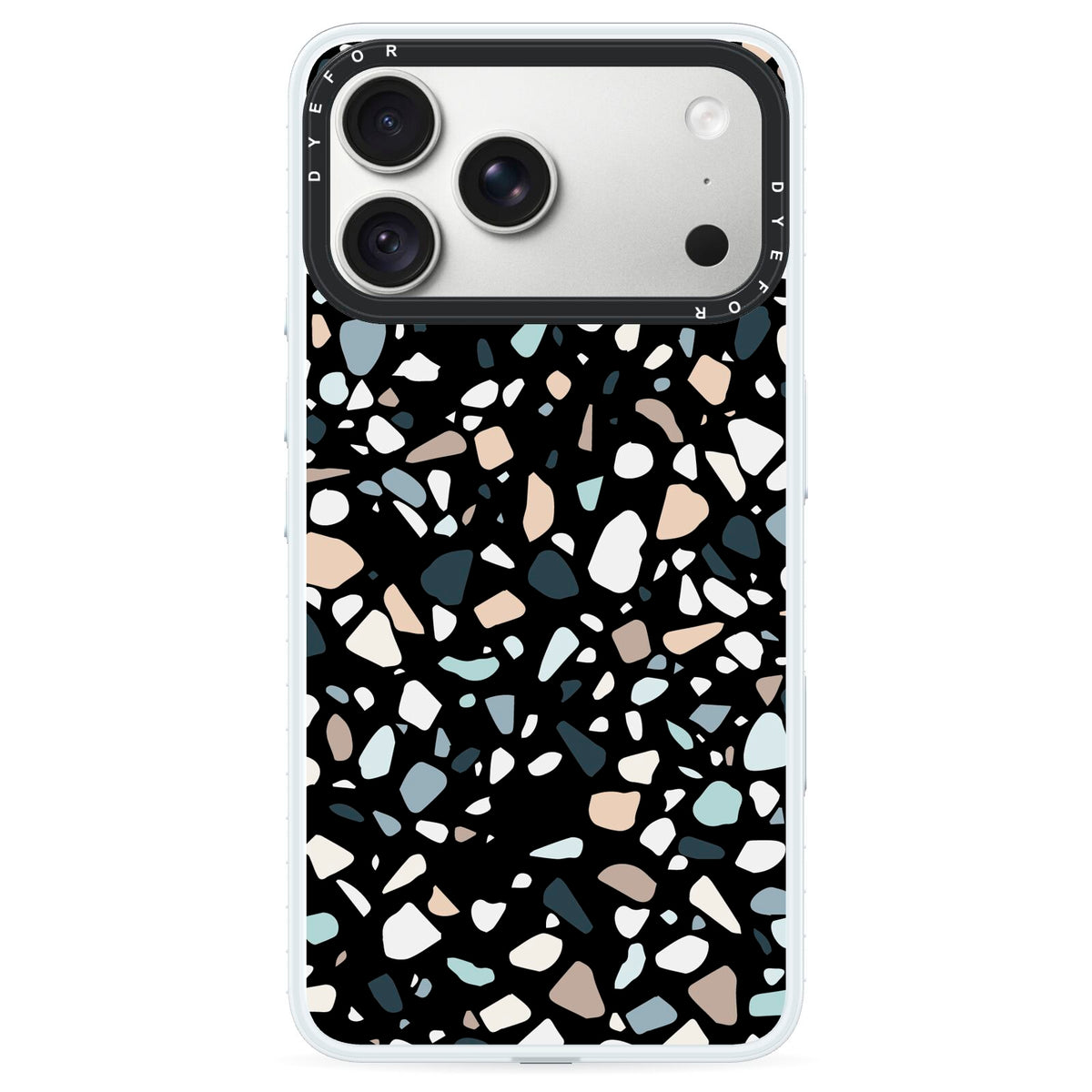 Terrazzo iPhone 18 Pro Max Black Impact Pre order Case on Silver phone