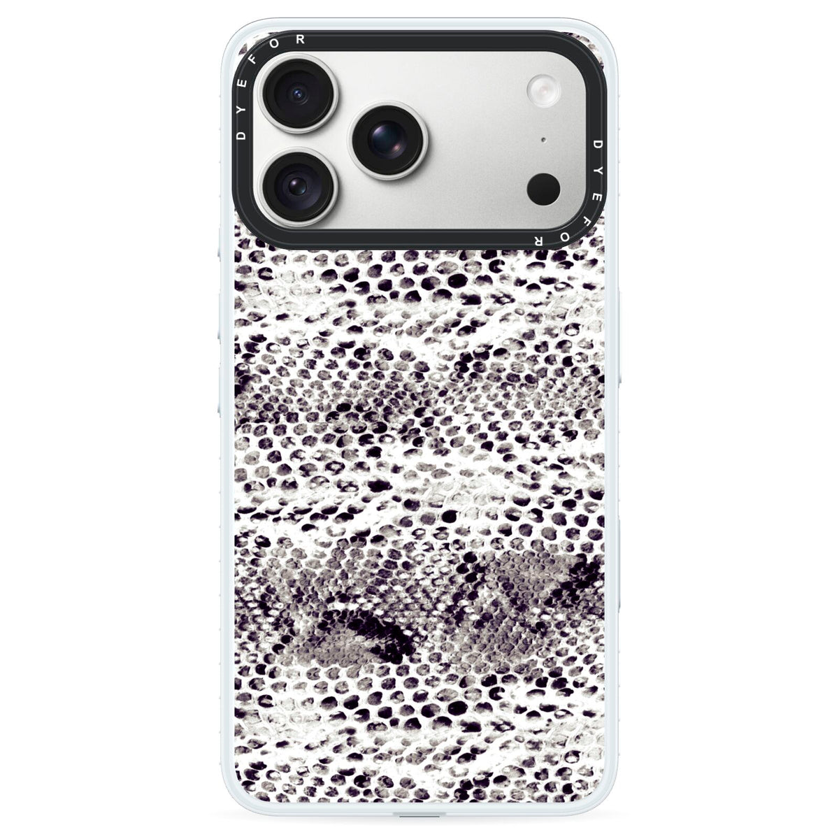 Textured Snakeskin iPhone 18 Pro Black Impact Pre order Case on Silver phone