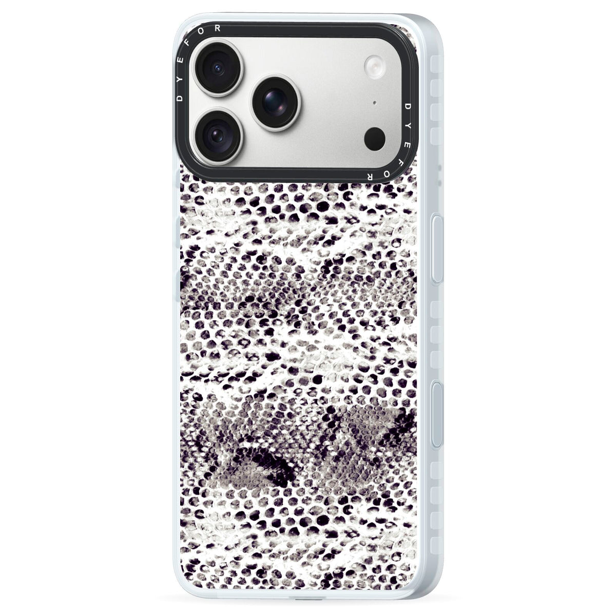 Textured Snakeskin iPhone 18 Pro Max Black Impact Pre order Case Side Angle on Silver phone