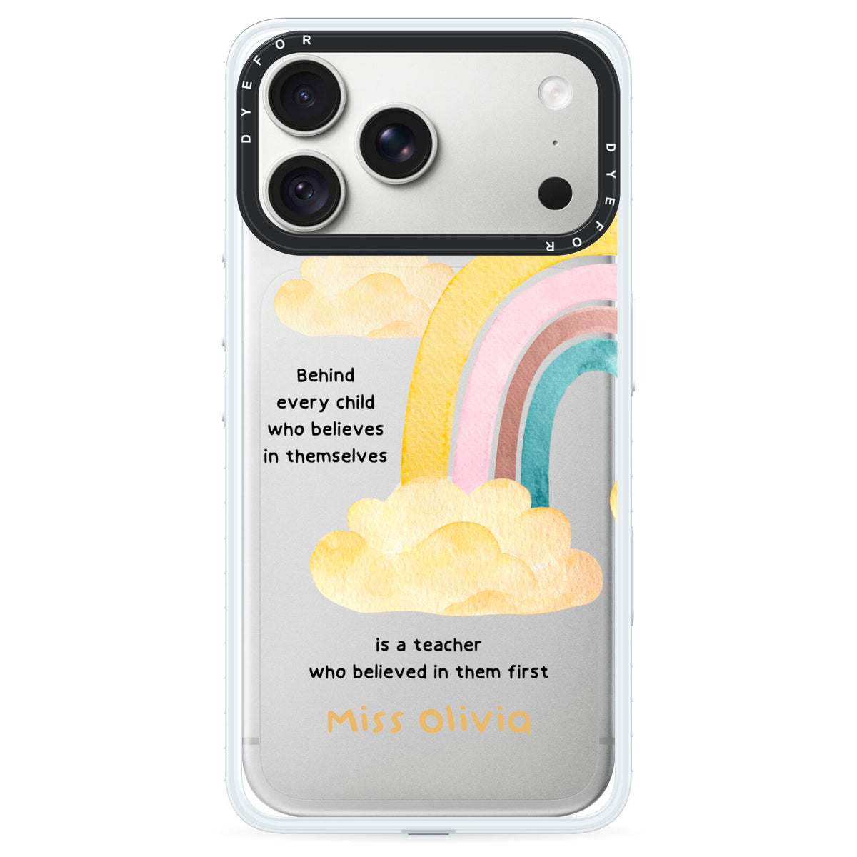 Thank You Teacher Personalised iPhone 18 Pro Black Impact Pre order Case on Silver phone