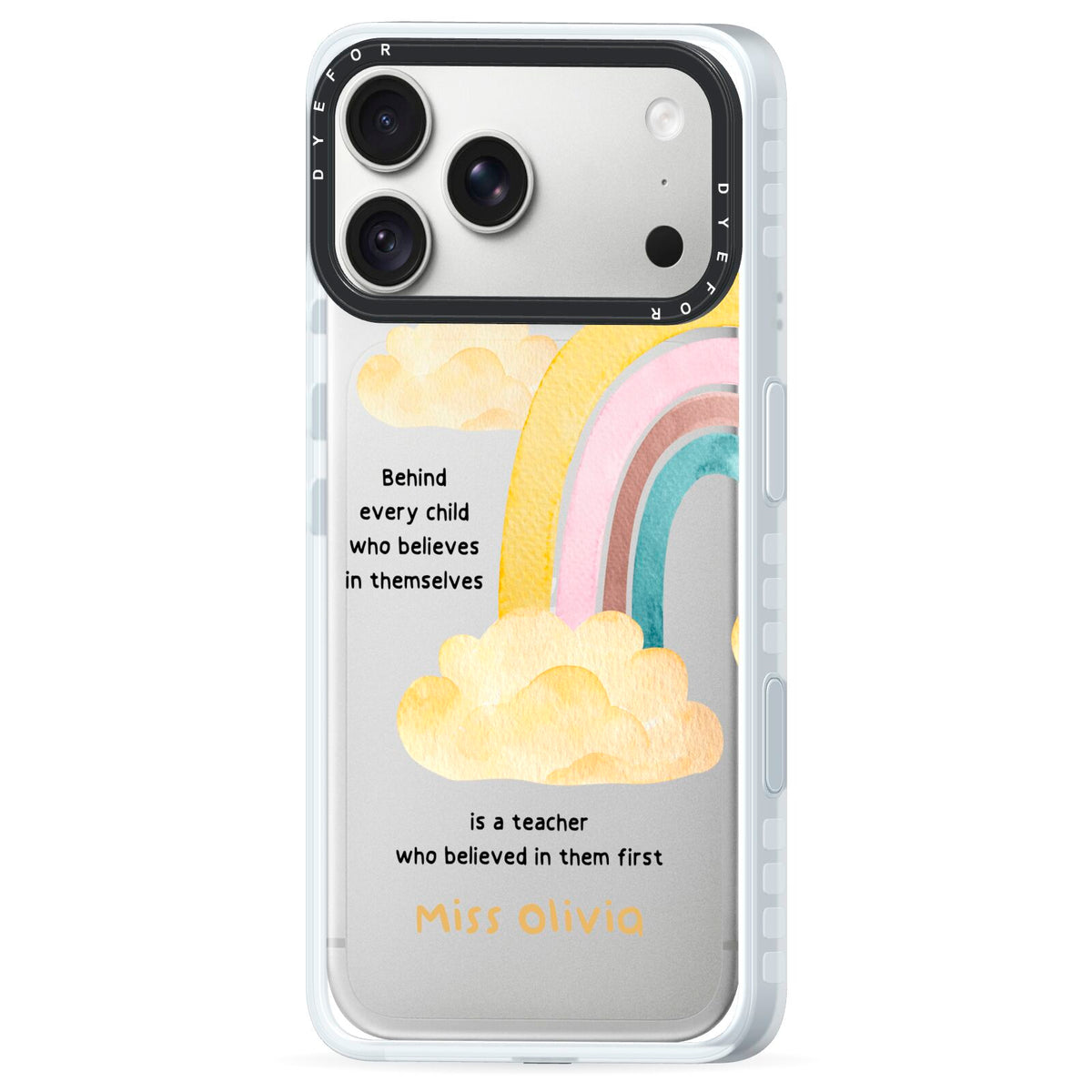 Thank You Teacher Personalised iPhone 18 Pro Max Black Impact Pre order Case Side Angle on Silver phone
