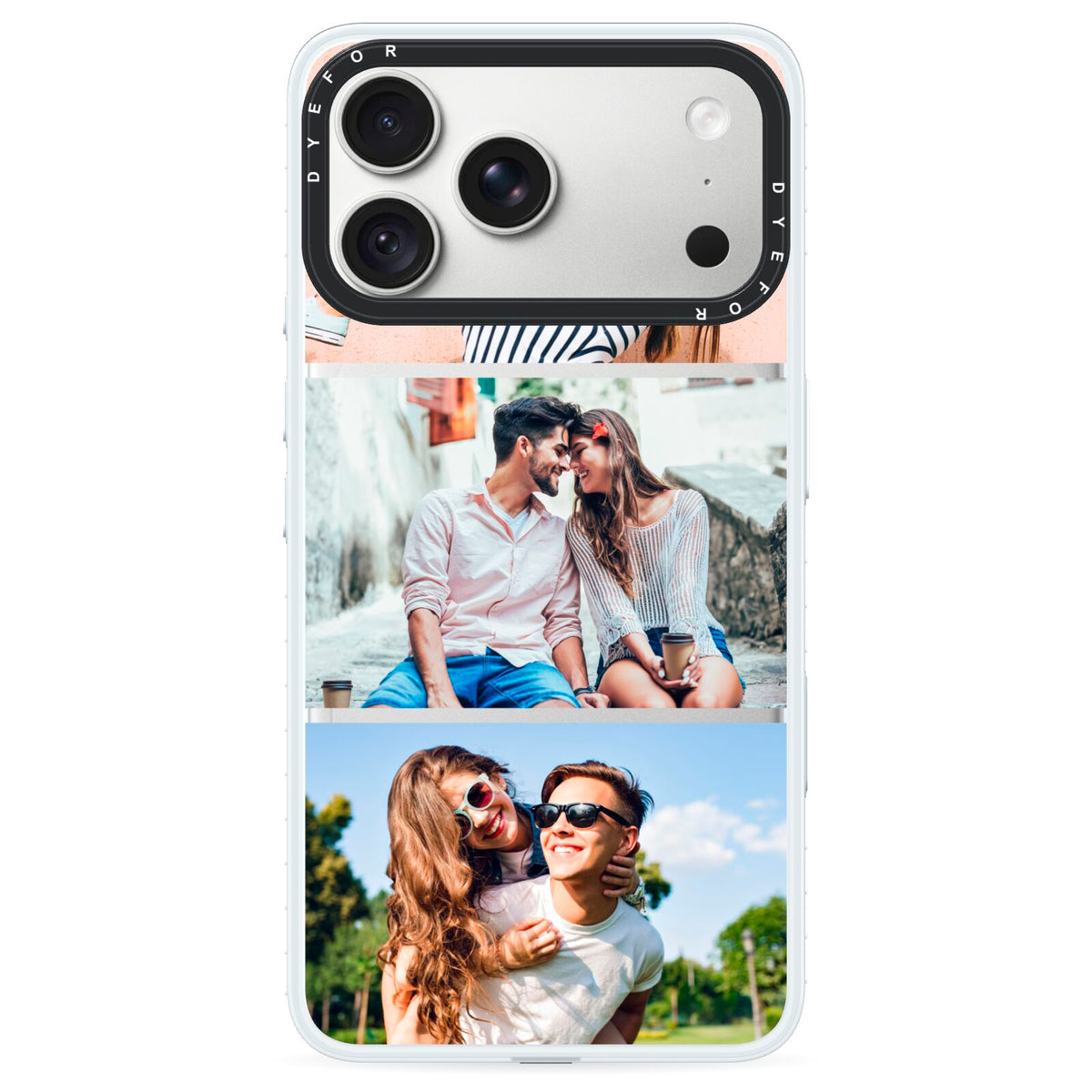 Three Photo Collage iPhone 18 Pro Black Impact Pre order Case on Silver phone