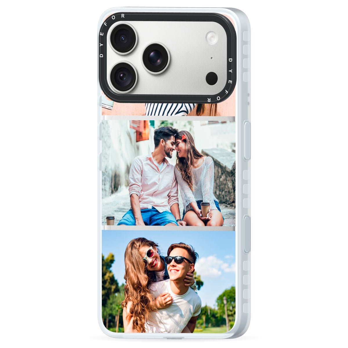 Three Photo Collage iPhone 18 Pro Max Black Impact Pre order Case Side Angle on Silver phone
