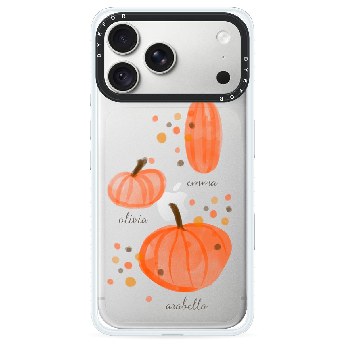 Three Pumpkins Personalised iPhone 18 Pro Max Black Impact Pre order Case on Silver phone