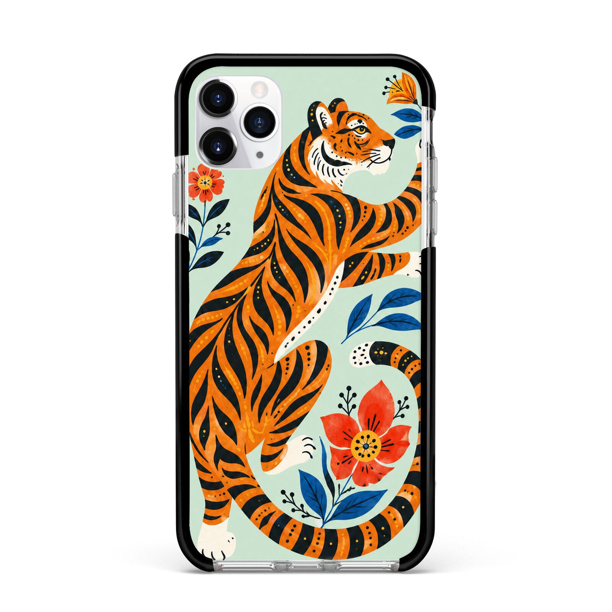 Tiger Reverie Apple iPhone 11 Pro Max in Silver with Black Impact Case